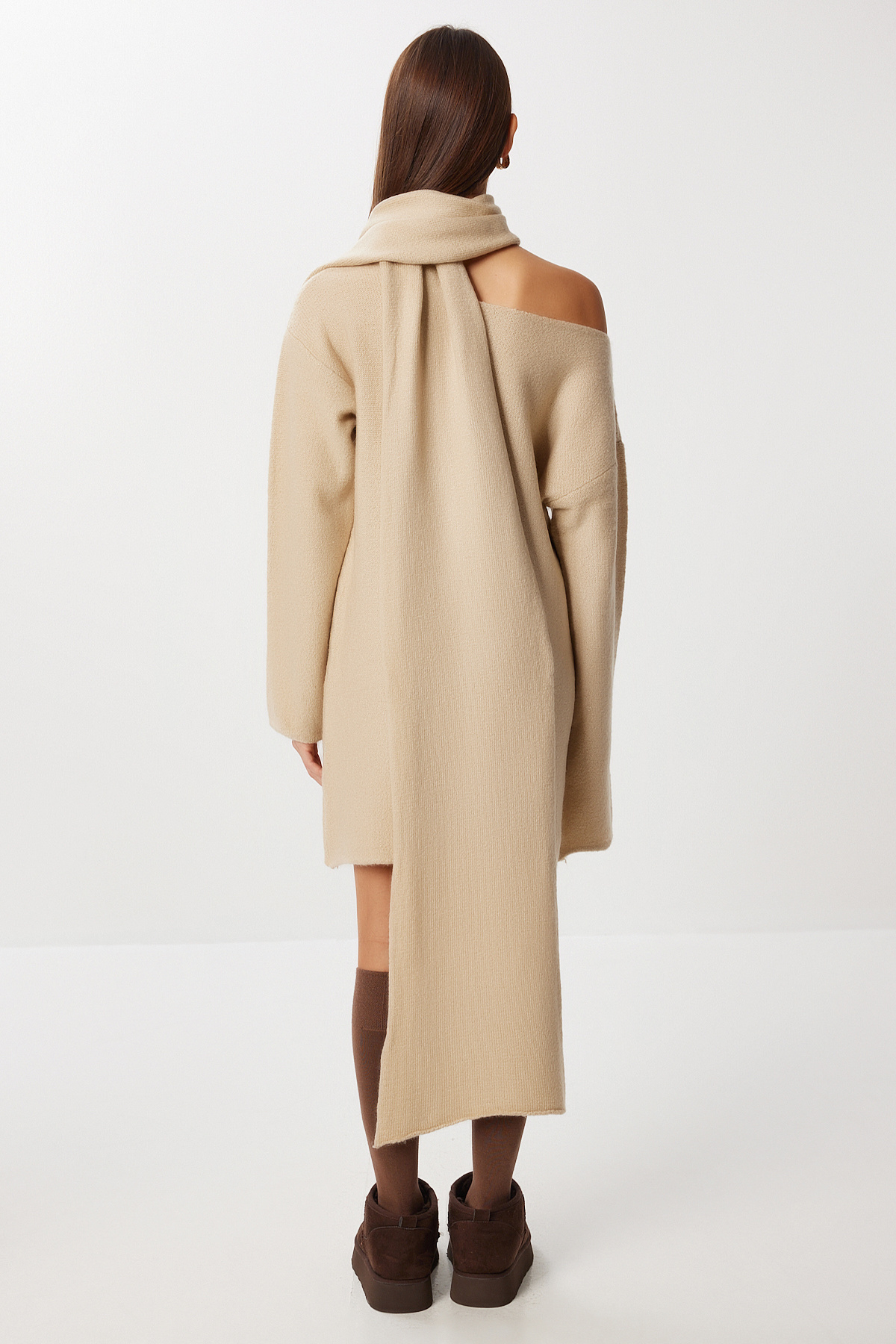 Lovelyİstanbul  Atkı Detaylı Triko Kazak LKİ0052 BEJ - Görsel 6