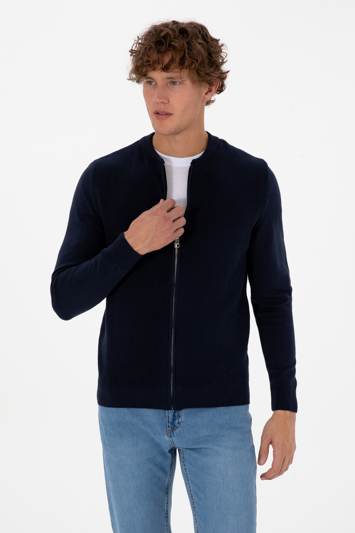 ژاکت بافتنی مردانه سرمه‌ای ساده یو اس پولو کد :(50313721-VR033) U.S. Polo Assn.