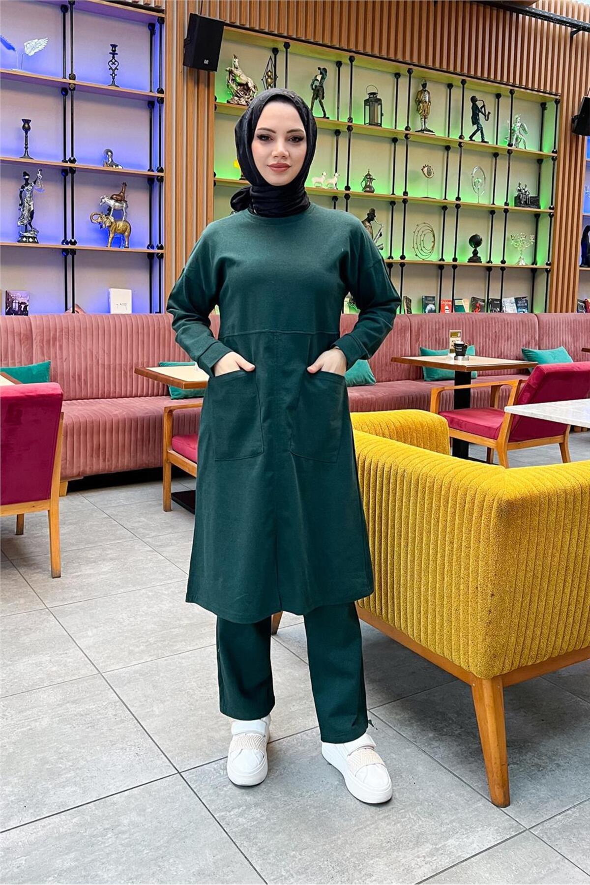 Genel Markalar Önden İki Cepli Sade Basic Uzun Tunik Pantolon