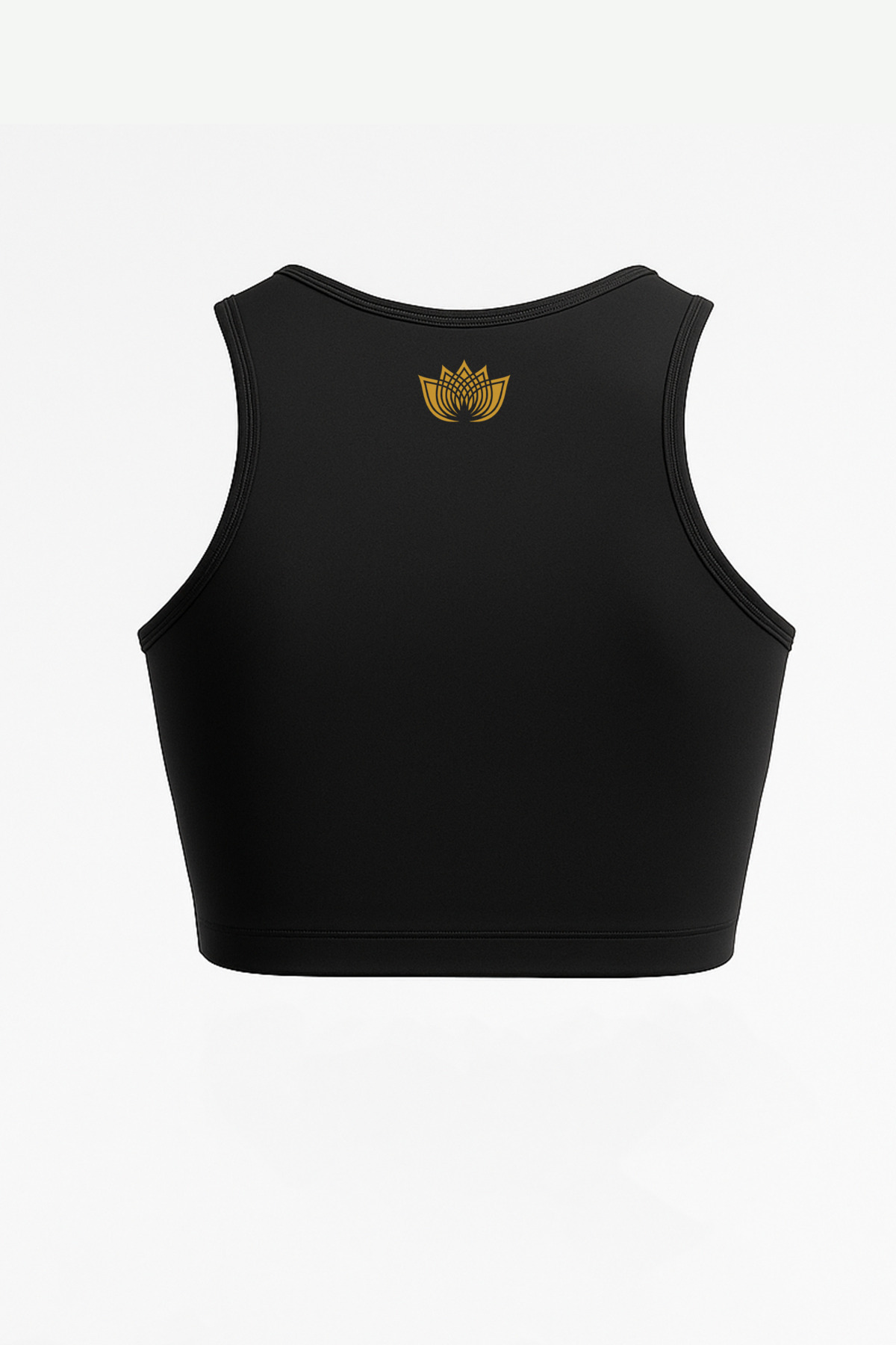 TWINTICKS Siyah Kadın Yoga Pilates Sporcu Üstü, Polyamid Kumaşlı Altın Lotus Desenli Crop Atlet görsel 2