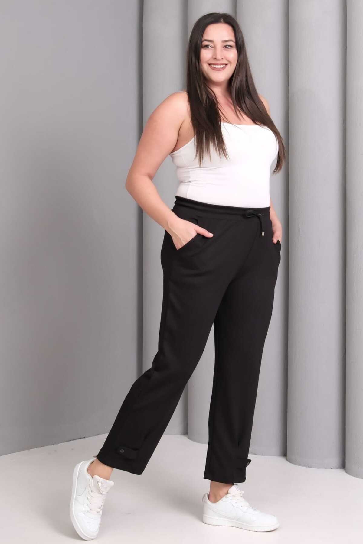 tarzımsüper Kadın Büyük Beden Beli Bağlamalı Paçası Düğme Detaylı Lüks Yumuşak Esnek Kumaş Pantolon