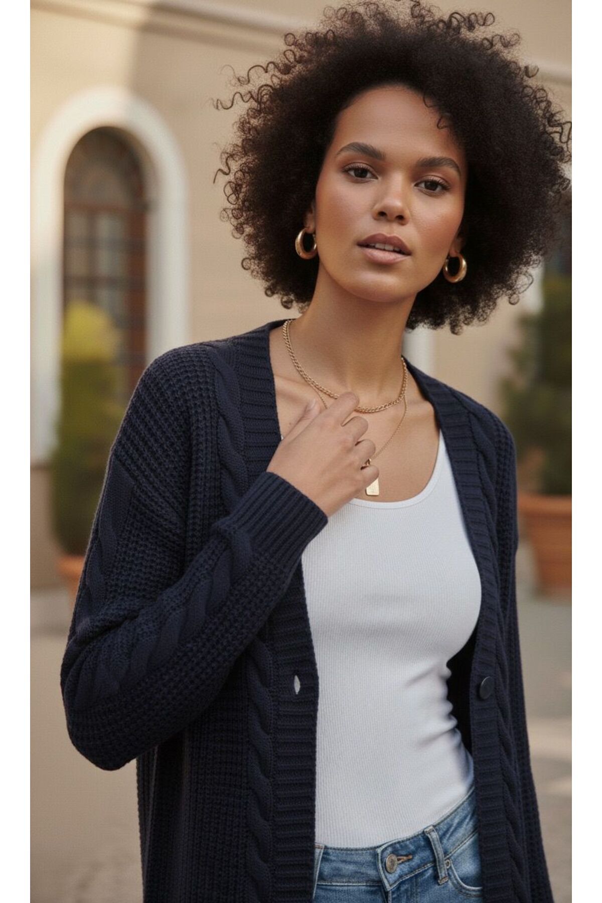 Cemre Life  Kadın Örgü Düğmeli Kalın Triko Hırka - Görsel 3