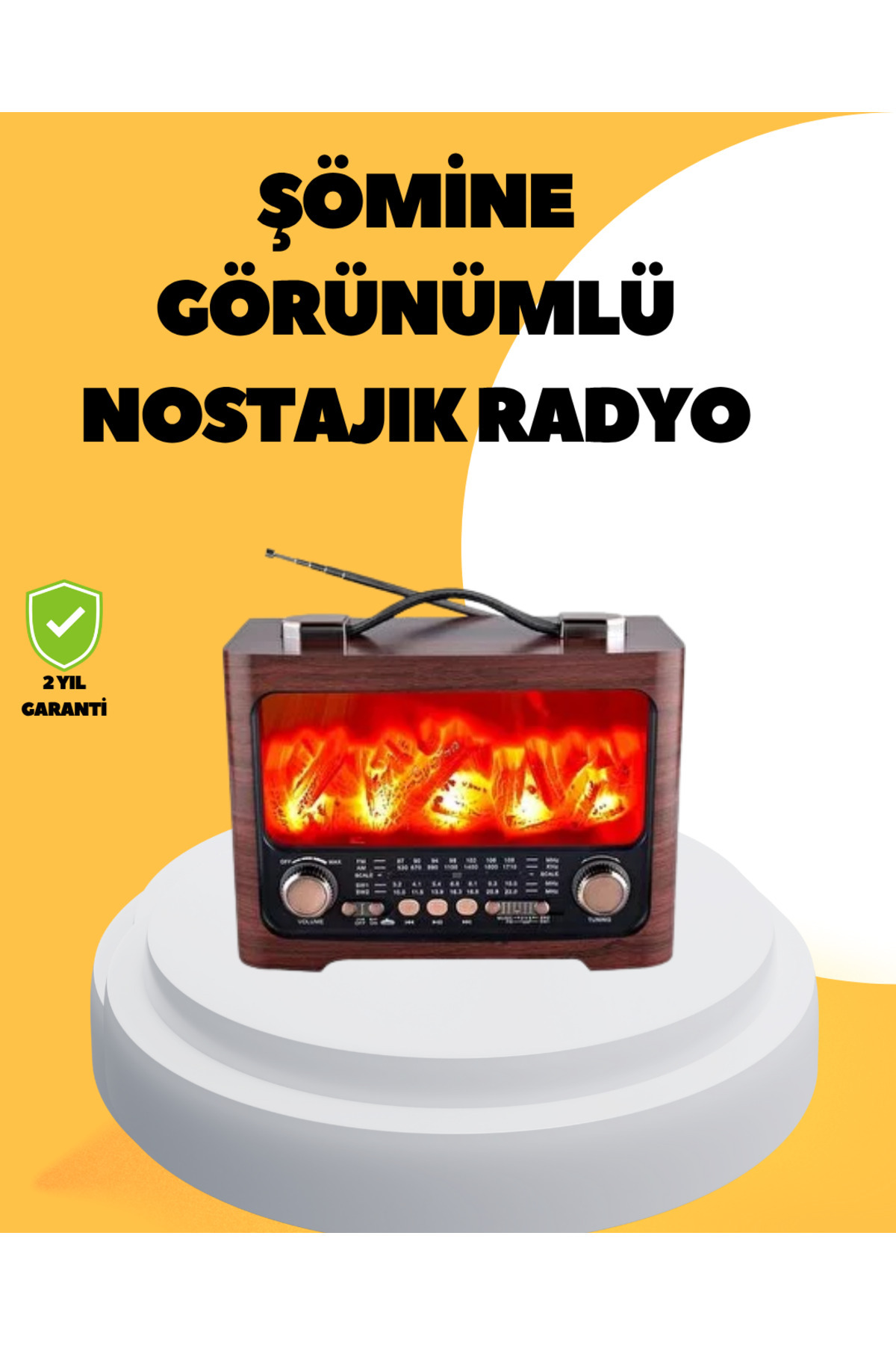 Genel Markalar Taşınabilir Şömine Görünümlü Bluetooth Hoparlör – Solar Şarjlı, Alev Işıklı, 7W Ses