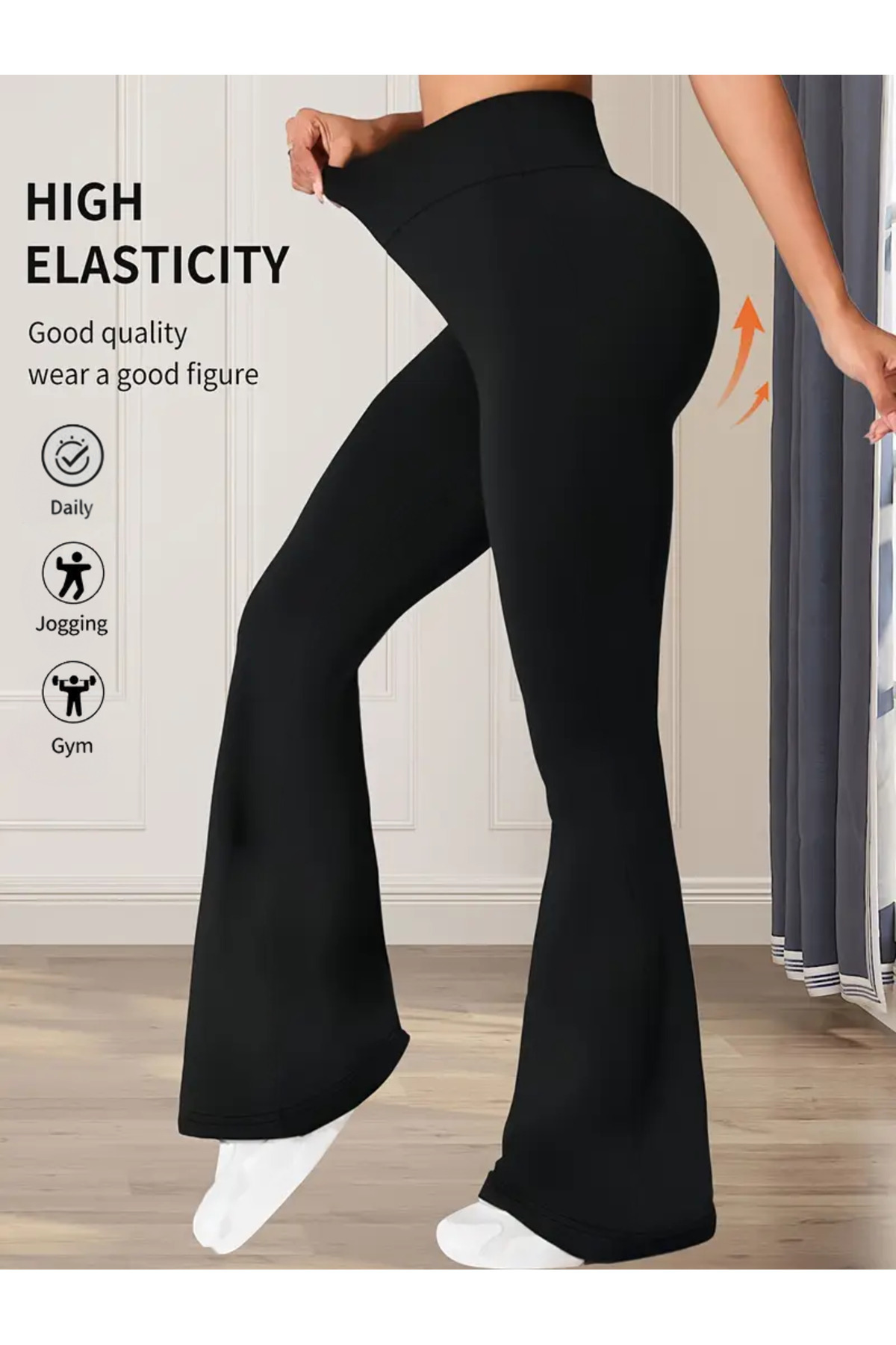 JustMORE Високи панталони в испански стил, черни еластични панталони