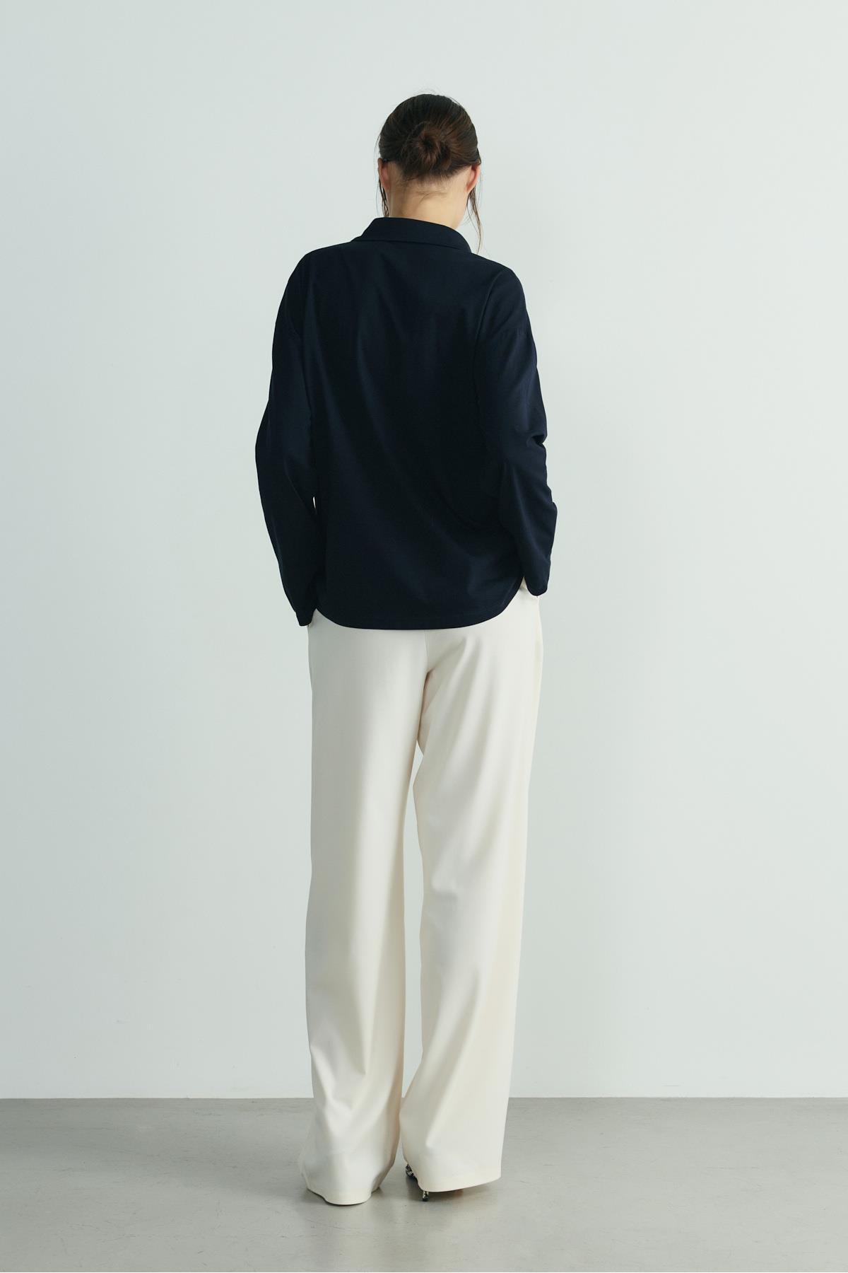 Suud Collection  Lacivert Polo Yaka Oversize Tişört - Görsel 6