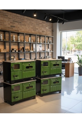 temiz iş Yeşil Emaye Tuğlalı Şömine Kuzine