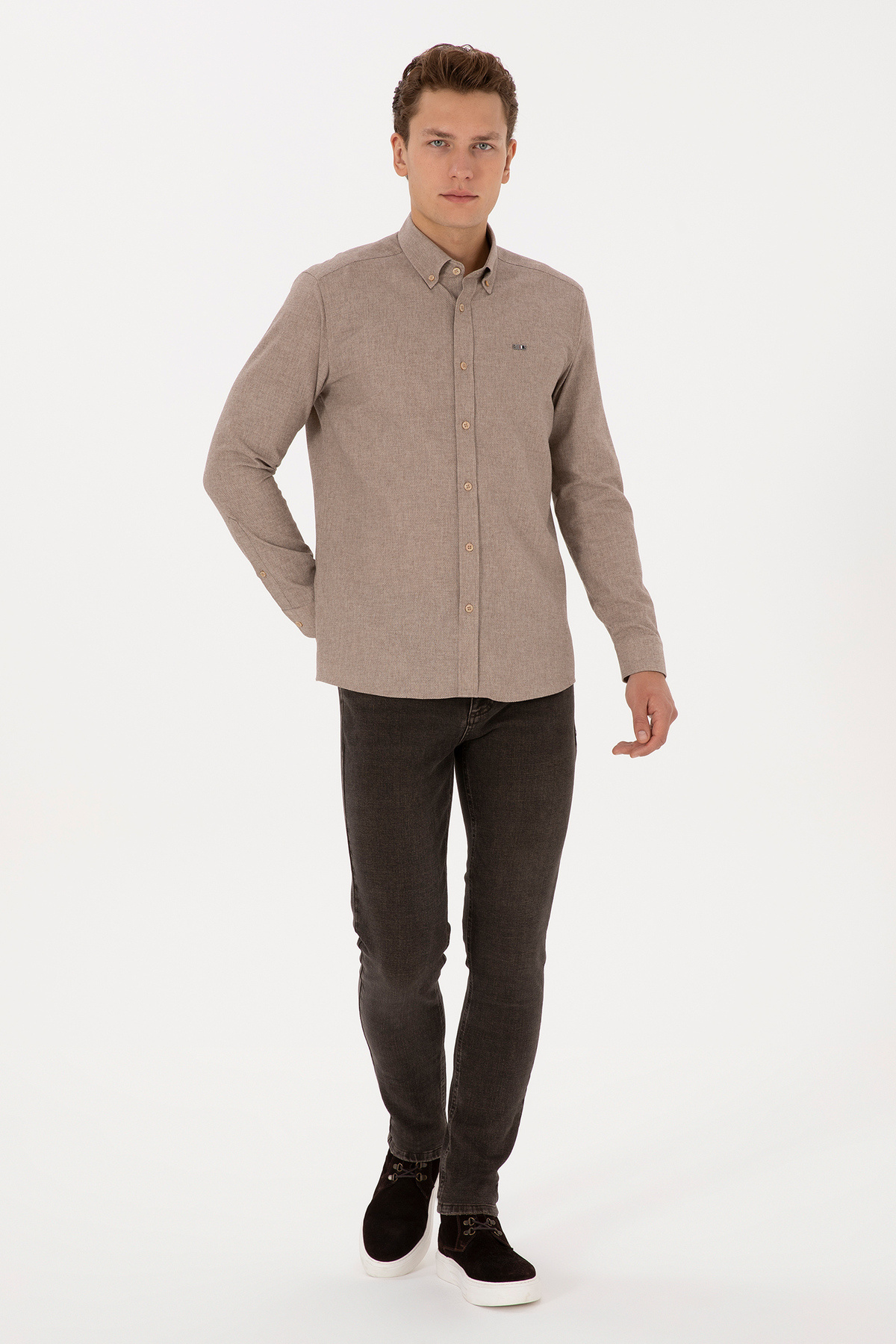 U.S. Polo Assn. Erkek Camel Uzun Kollu Gömlek 50315613-VR015 görsel 4