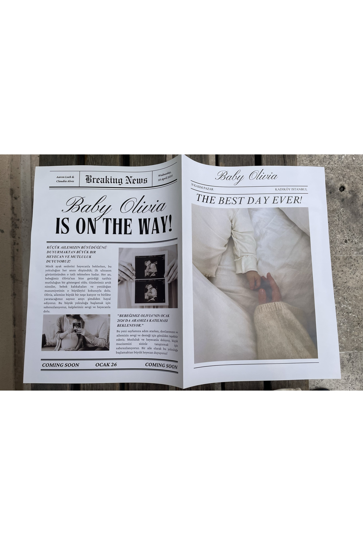 shop Kişiye Özel Bebek Günü Gazetesi - Anı gazetesi (Arkalı önlü) fotoğrafı 2 (önizleme)