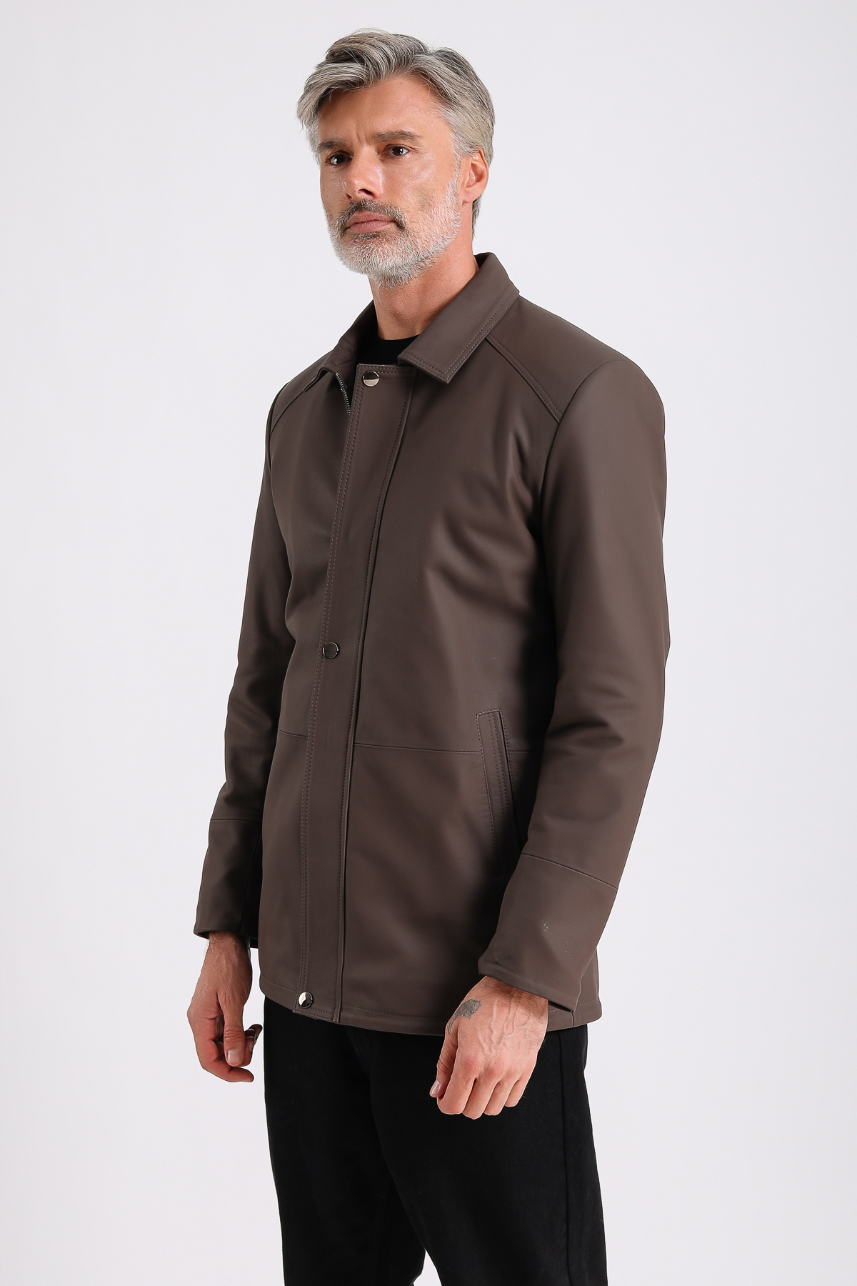 MQ Leather Maroquin Leather Bruno Erkek Uzun Deri Kaban görsel 3