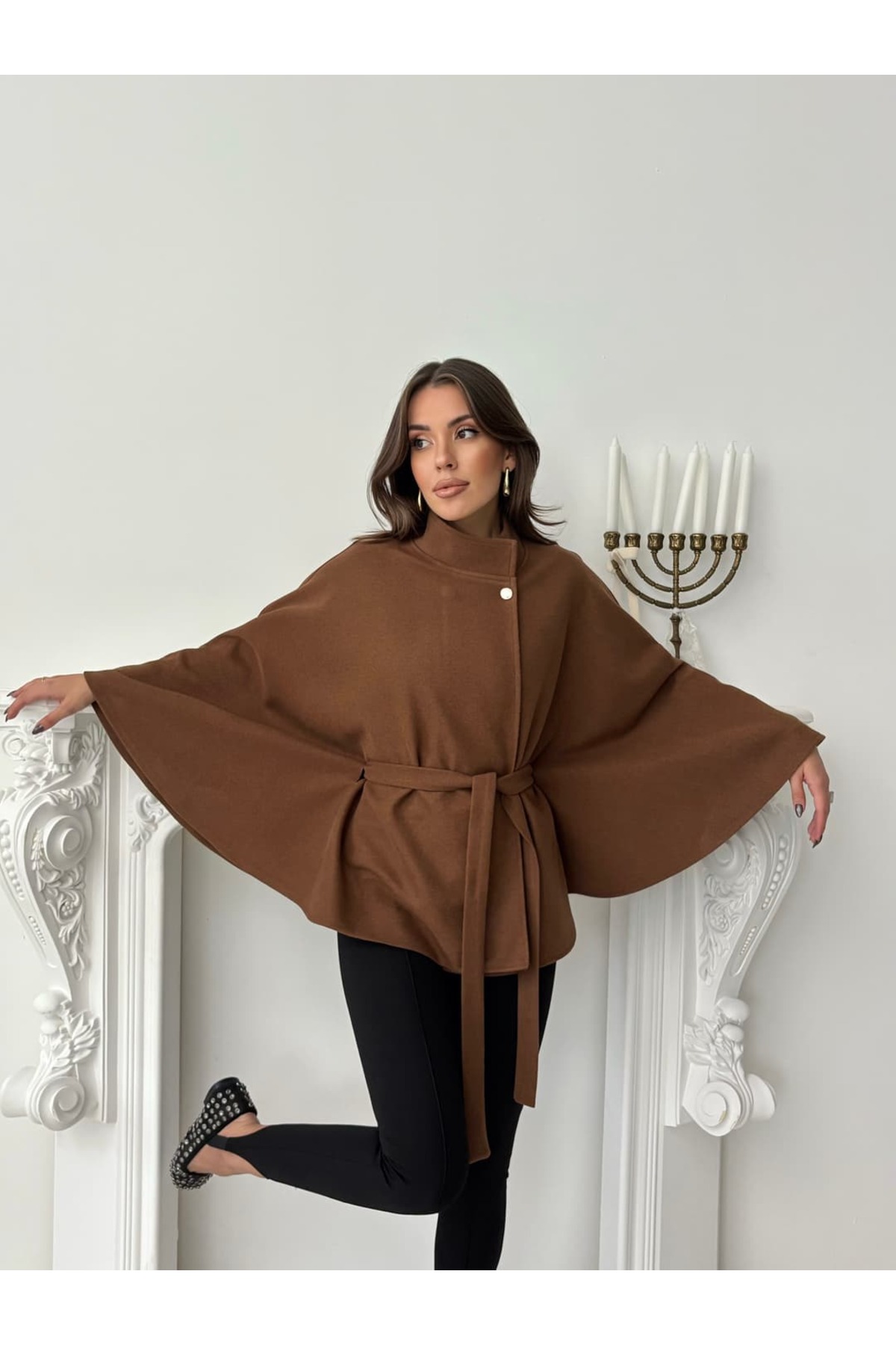 Kaşe Kuşaklı Pelerin Kaban — رنگارنگ MYD7492 — تصویر 2 از 7