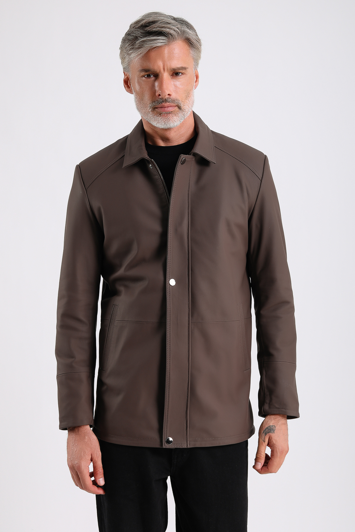 MQ Leather Maroquin Leather Bruno Erkek Uzun Deri Kaban görsel 2