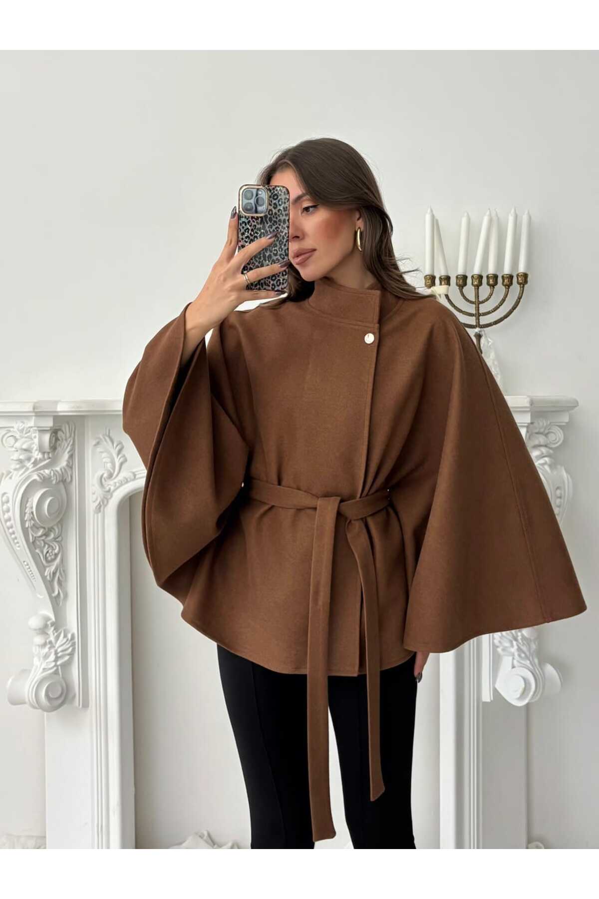 Kaşe Kuşaklı Pelerin Kaban — رنگارنگ MYD7492 — تصویر 6 از 7