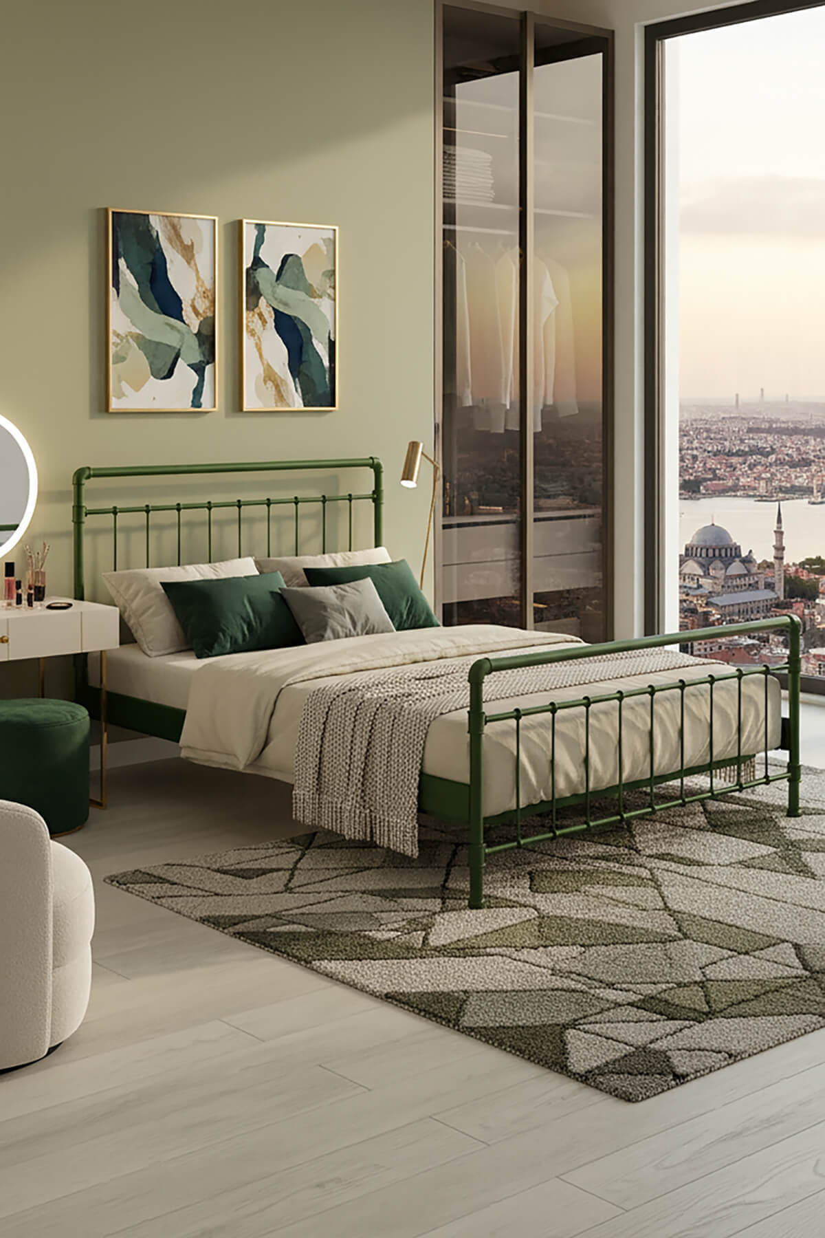 Unimet Odin Çift Kişilik Metal Karyola-Yeşil (AHŞAP LATALI)