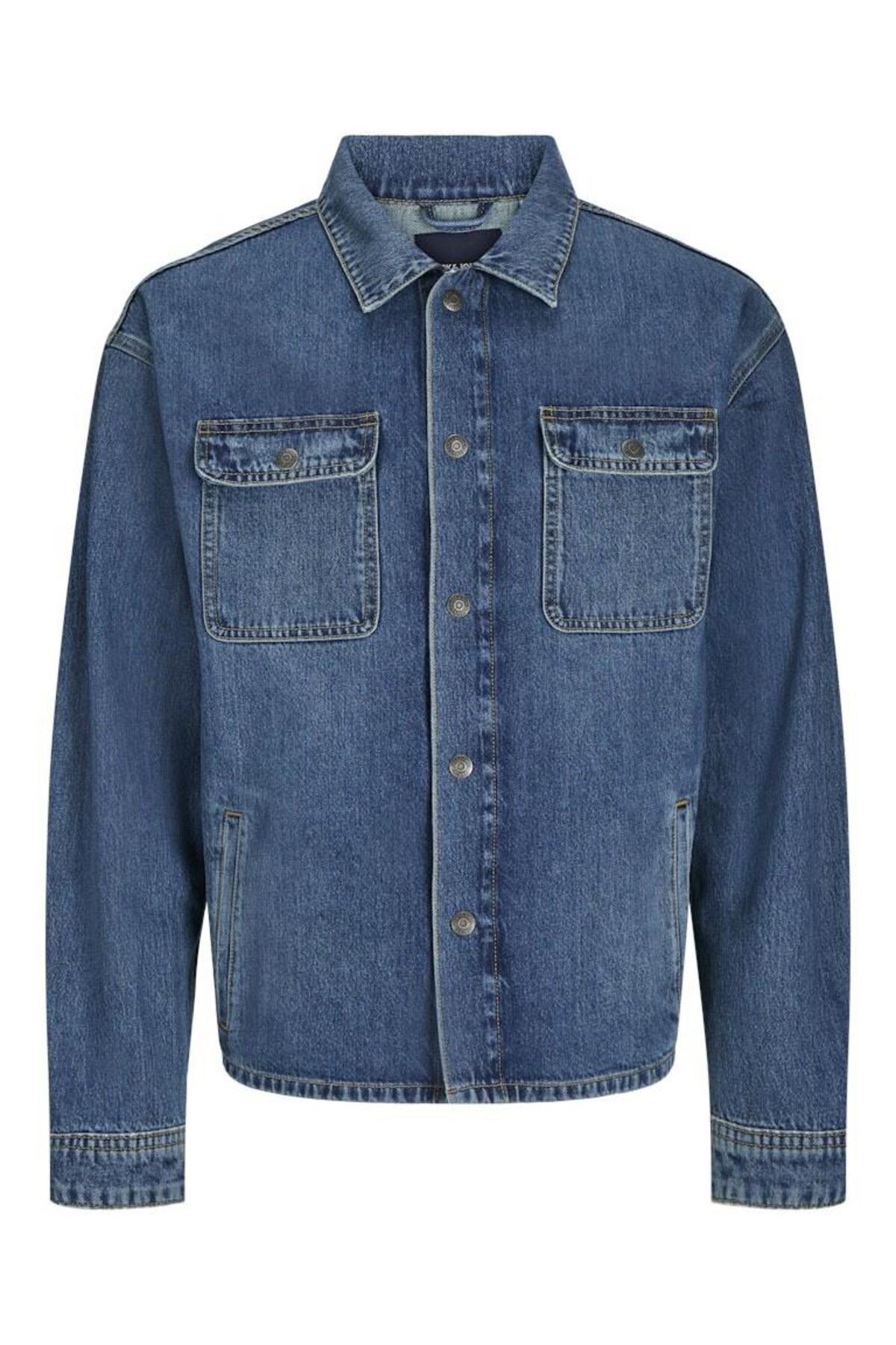 جک اند جونز ژاکت مردانه آبی Jjichase Jjovershirt مدل Akm 903 Noos کد 12249029-Bluedenim
