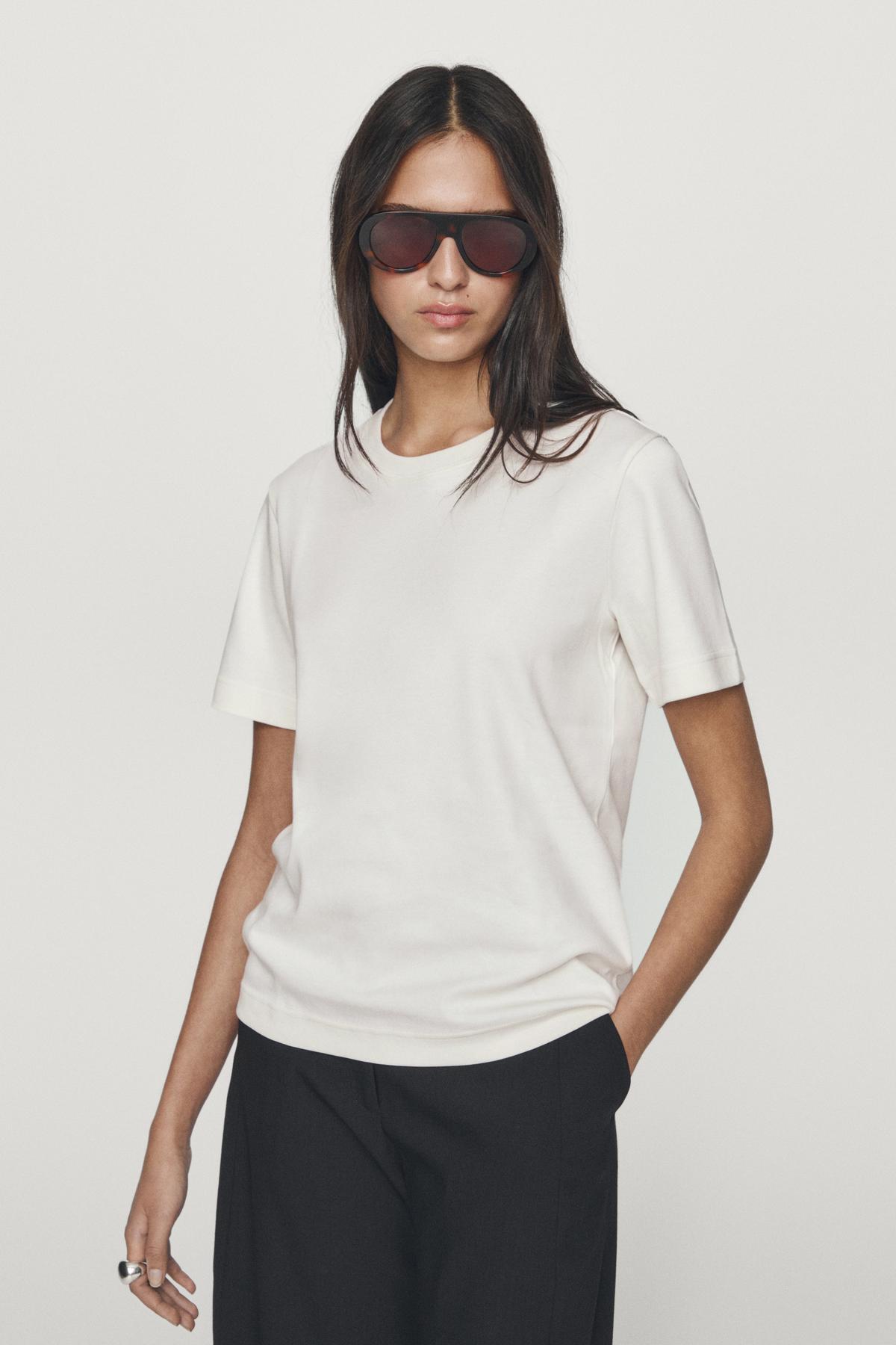 Massimo Dutti  %100 pamuklu interlok bisiklet yaka t-shirt - Görsel 3