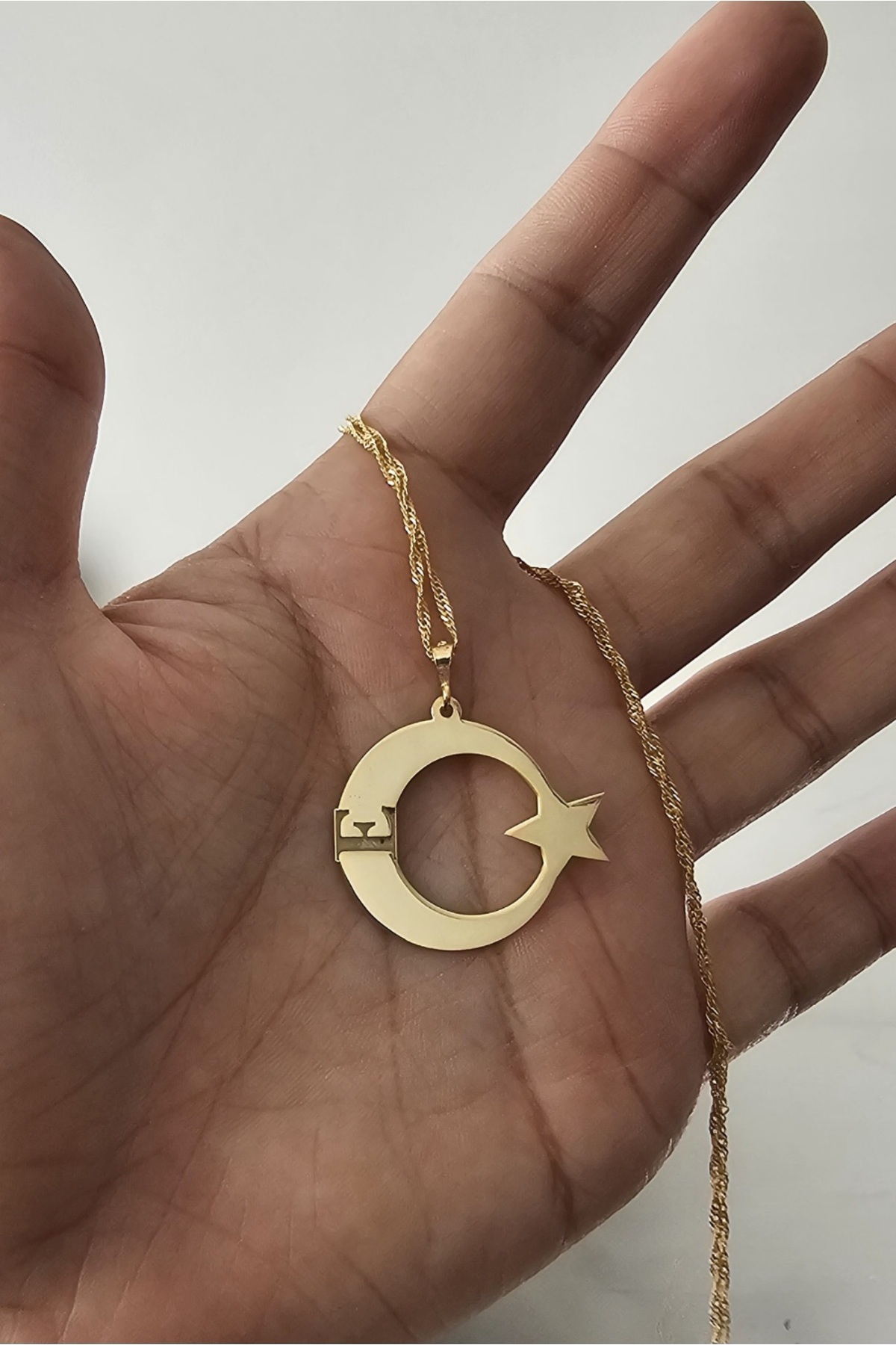 925 Ayar Gümüş 24 Ayar Altın Kaplama Harfli Ayyıldız Kolye - 40 cm