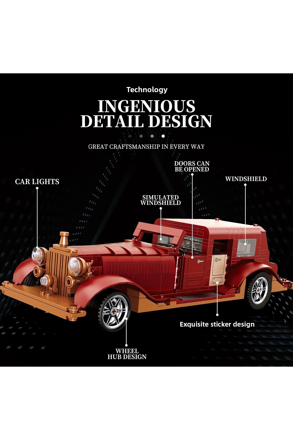 ماشین کلاسیک رولز-رویس ۱/۱۲، کیت ساخت ماکت فنی بلوکی (۸۶۵ قطعه)