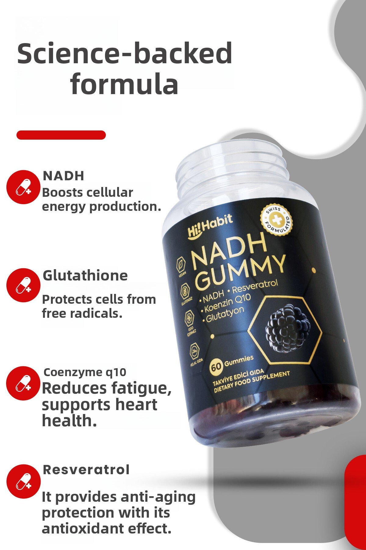 glutathione coenzyme q10 Hi Habit Nadh Coenzyme Q10 Glutathione, Resveratrol, Collagen Type 1