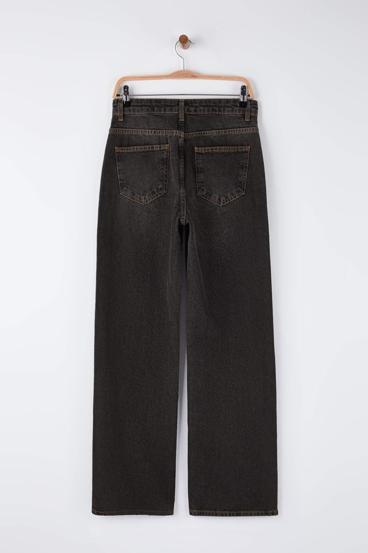 Trendyolmilla  Antrasit Yüksek Bel Vintage Yıkama Geniş Paça Wide Leg Jeans TWOAW26JE00124 - Görsel 6