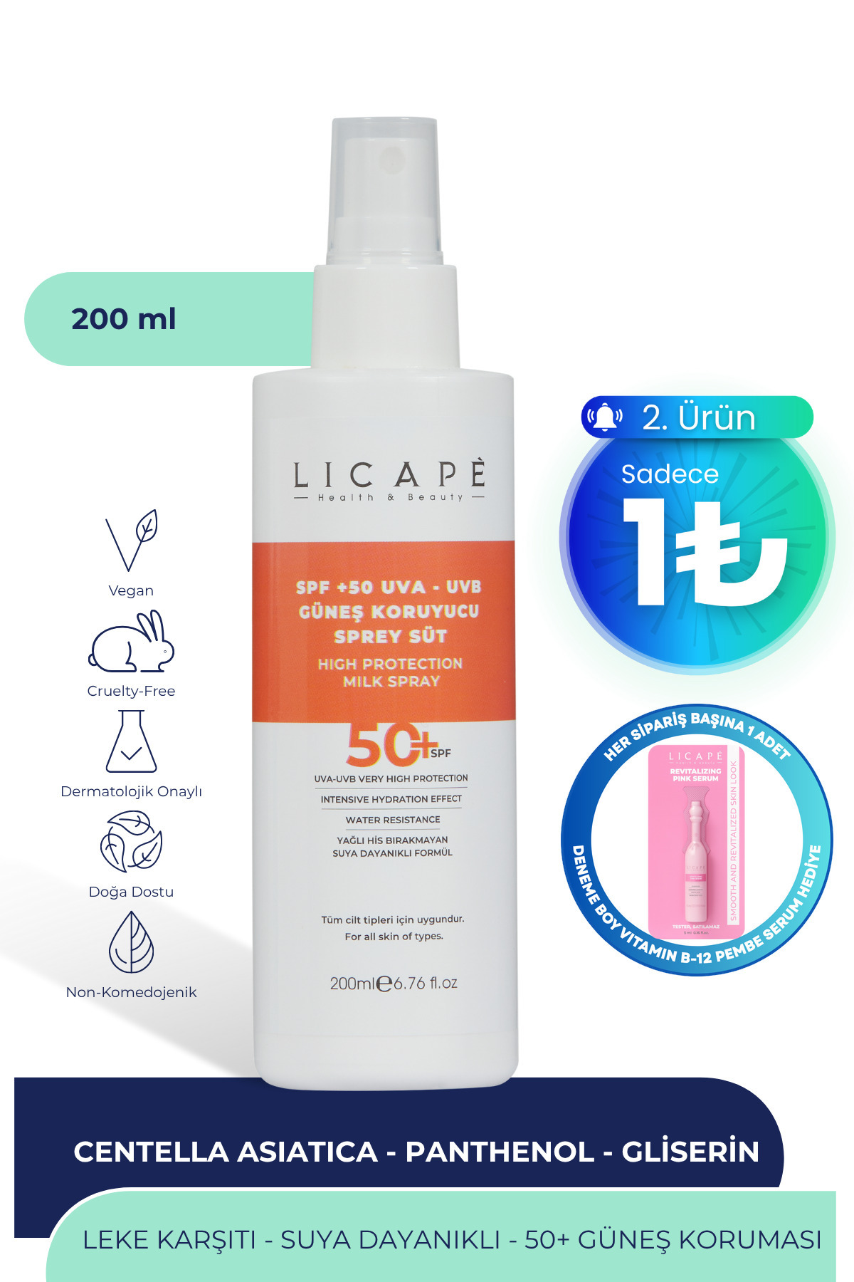 Licape Spf 50 Faktör Uva - Uvb Güneş Koruyucu Sprey Süt 200ml
