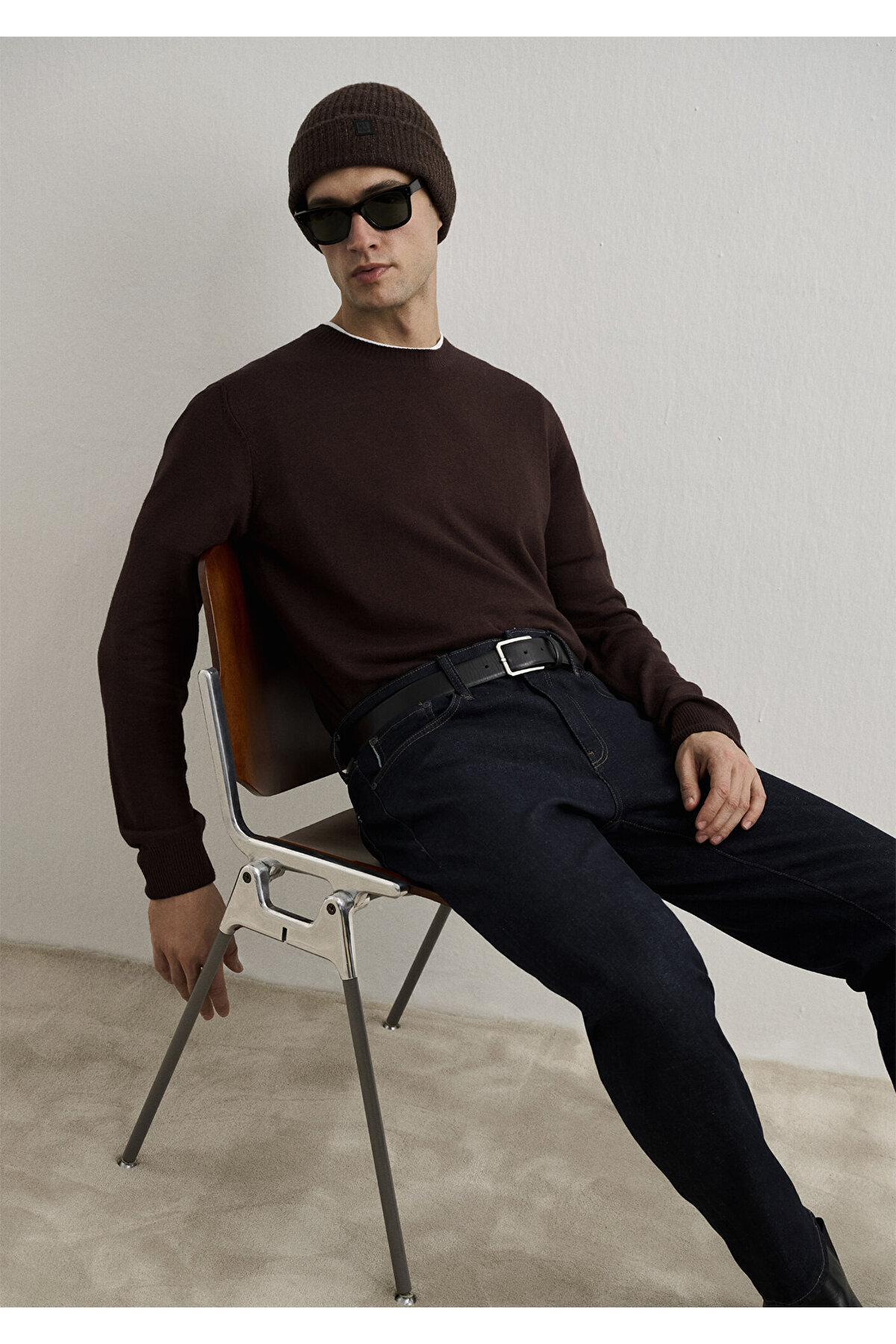 [Kaşmir Karışımlı Kahverengi Kazak Slim Fit / Dar Kesim 0710186-88083]