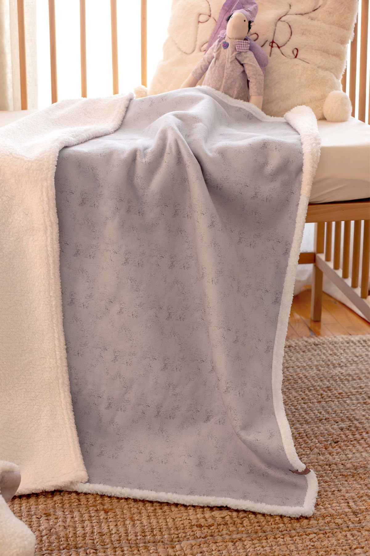HAMUR Fluffy Bebek Battaniyesi 80x100 Solid Gri Kundak Puset Çift Taraflı Koyun Tüyü Battaniye 100x80 fotoğrafı 6 (önizleme)