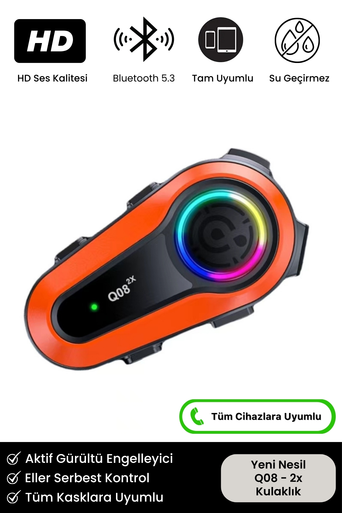 Yeni Nesil Motosiklet Kask Q08 2X 1000M Interkom Mikrofonlu Gürültü Engelleyici Bluetooth Kulaklık
