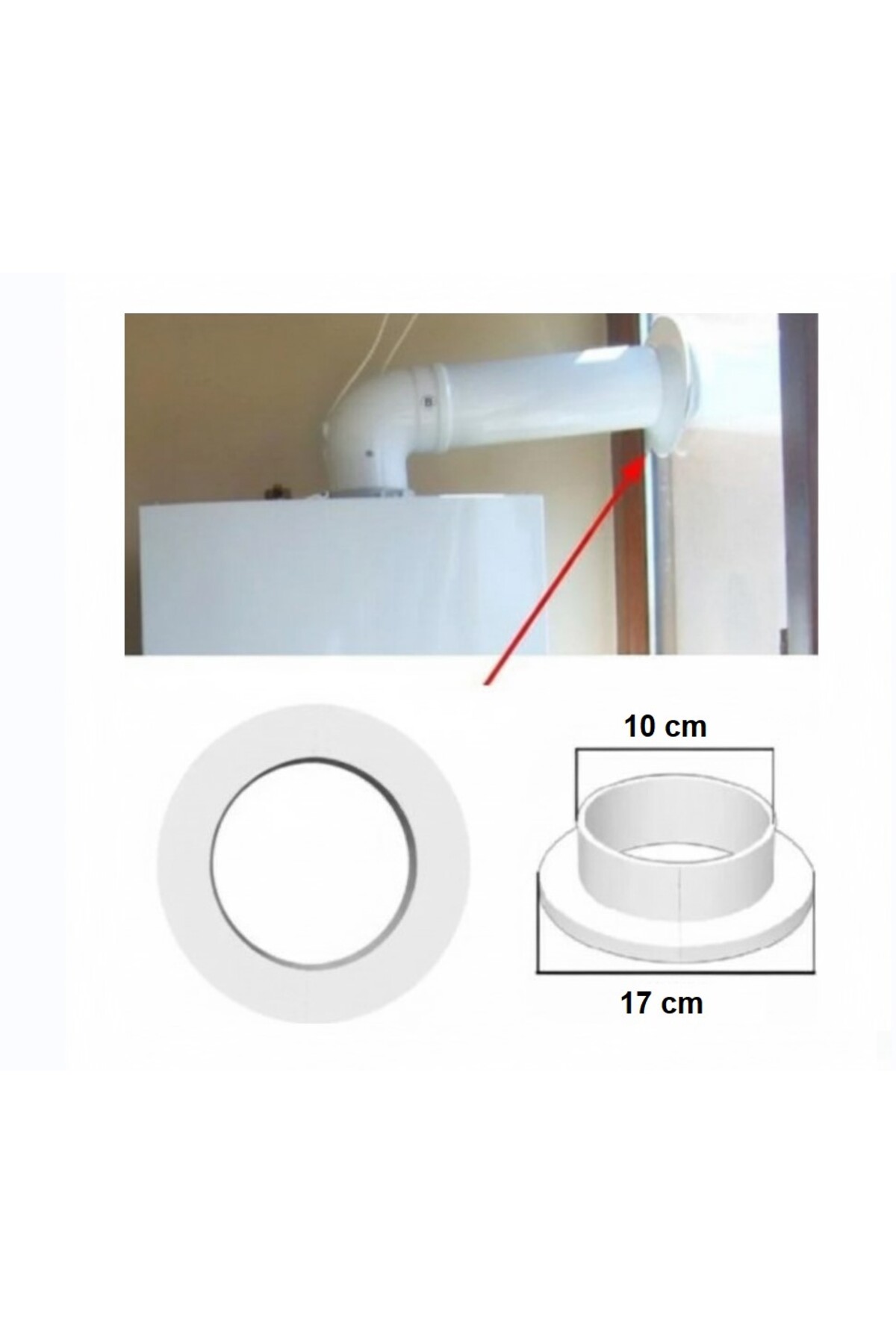 Genel Markalar Kombi Baca Borusu Kapağı /baca Kapağı 17*10 Cm 1 Adet Beyaz Renk Sert Plastik (iki Parça Geçme)