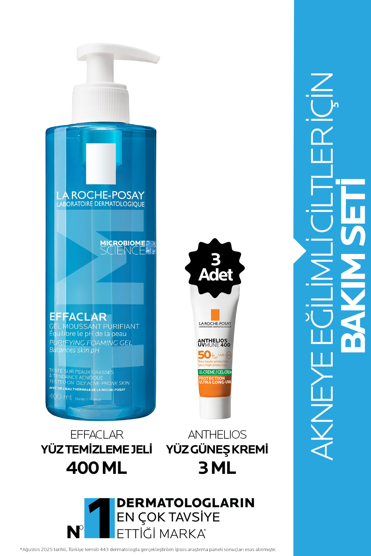 La Roche Posay Akneye Eğilimli Ciltler İçin Bakım Seti: Effaclar Temizleme Jeli 400ml & Anthelios Güneş Kremi 3mlx3