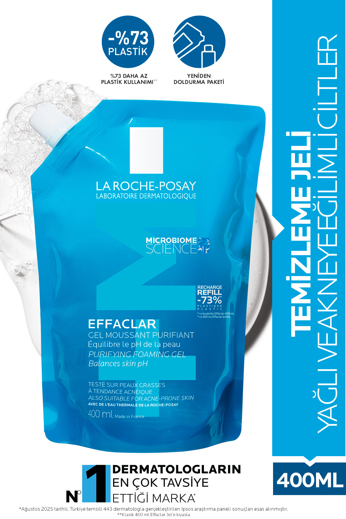 La Roche Posay Effaclar Yağlı ve Akneye Eğilimli Ciltler için Temizleme Jeli Yeniden Dolum Paketi - Refill 400ml