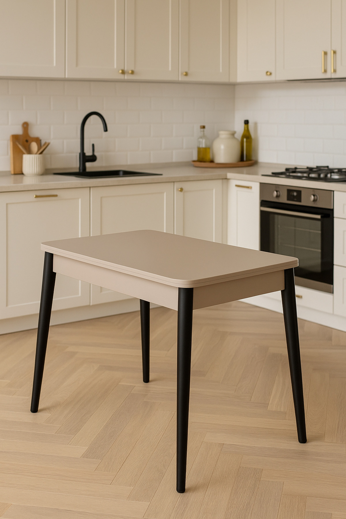 Atolye Casa 60x100cm Capuccino Katlanır Mutfak Masası Dolunay Model