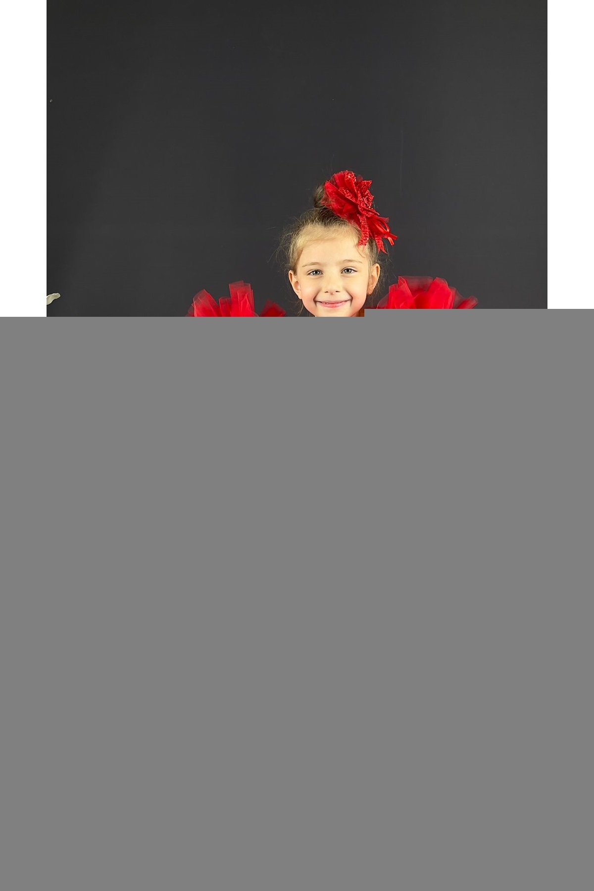 Mnk Baby&Kids Şifon Robalı Ponpon Kol Pul Payetli Kız Çocuk Kabarık Etek Tütülü Abiye KIRMIZI fotoğrafı 2 (önizleme)