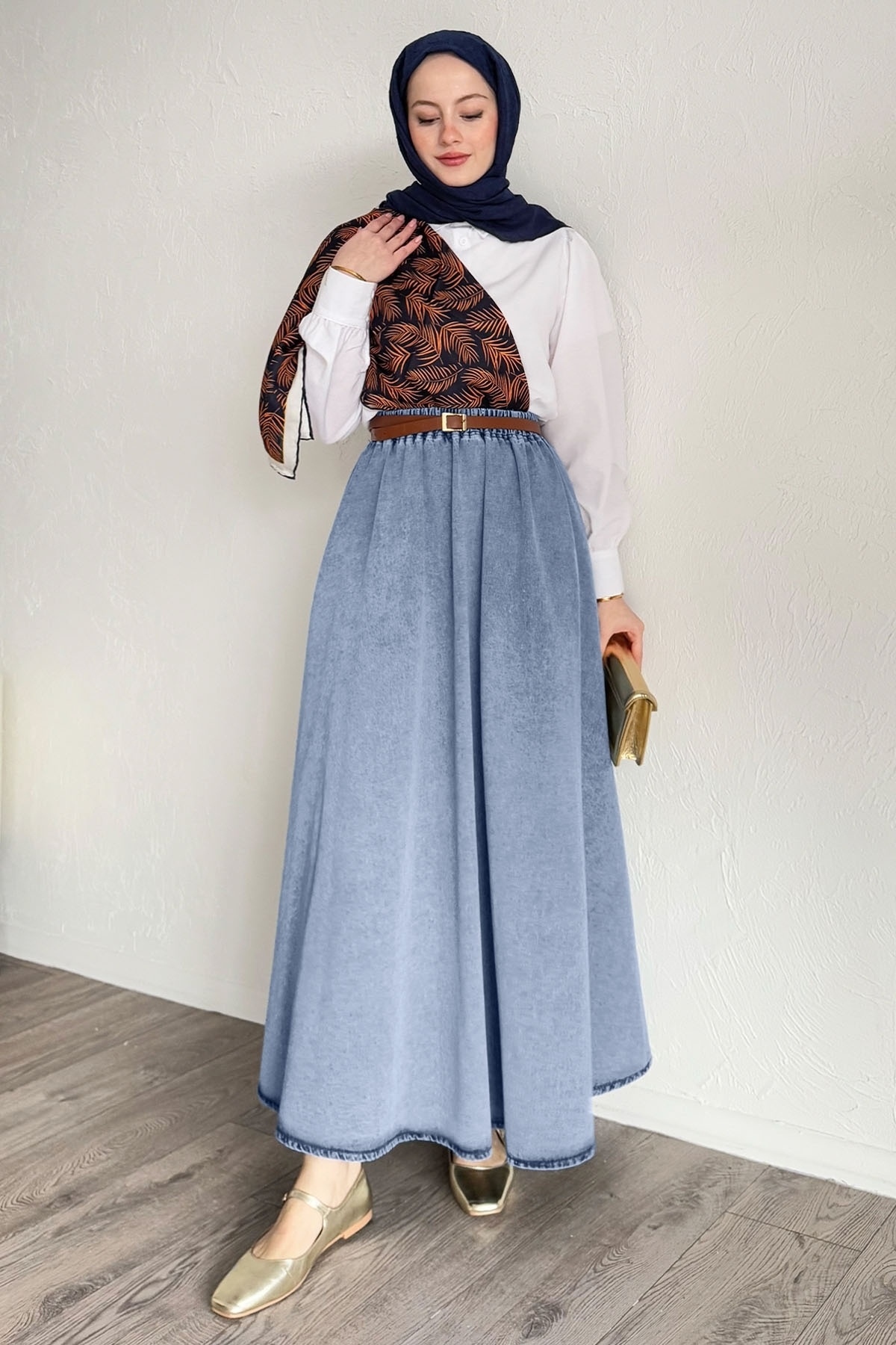 InStyle Beli Lastikli Mavi Kot Etek