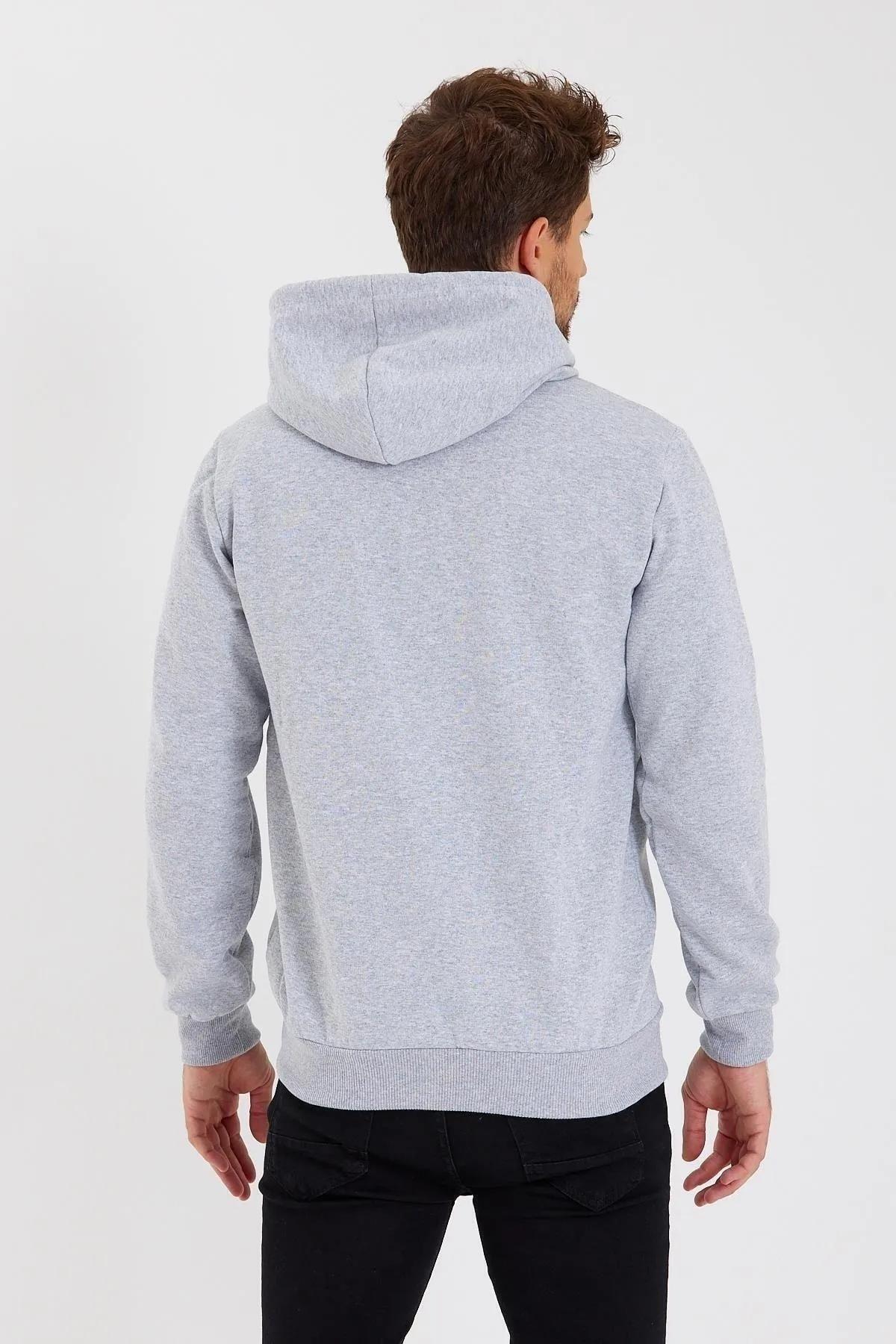 Gri Kapüşonlu Regular Fit Hırka Düz Paça Erkek Eşofman Takımı — خاکستری MTLCE6061 — تصویر 7 از 7