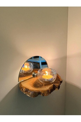 Home Zeytin Ağacı Arkası Aynalı Dekoratif Duvar Rafı