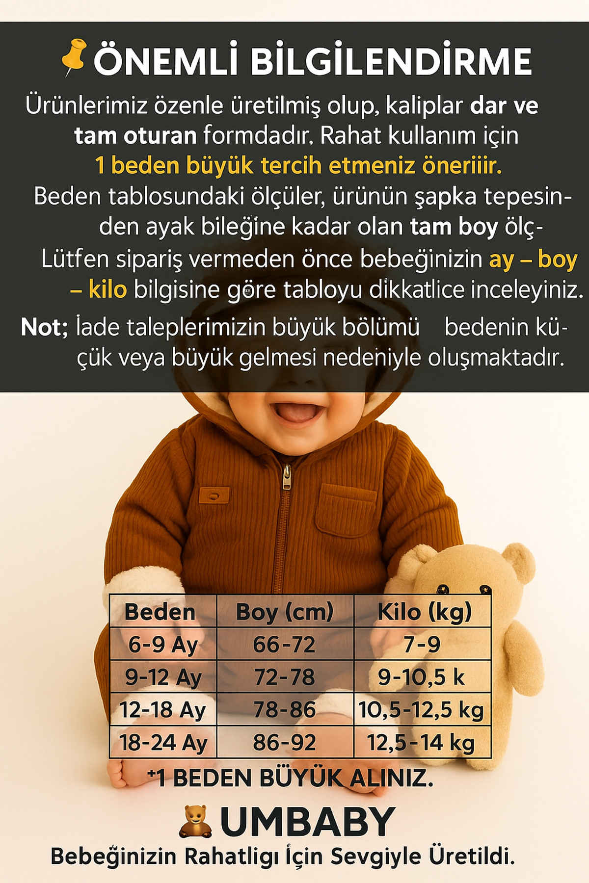 UmBaby Yumuşacık İçi Welsoft Dışı Kadife Kapüşonlu Bebek Astronot Tulum (6-9 - 2 Yaşa Uyumlu)BÜYÜK ALIN!!