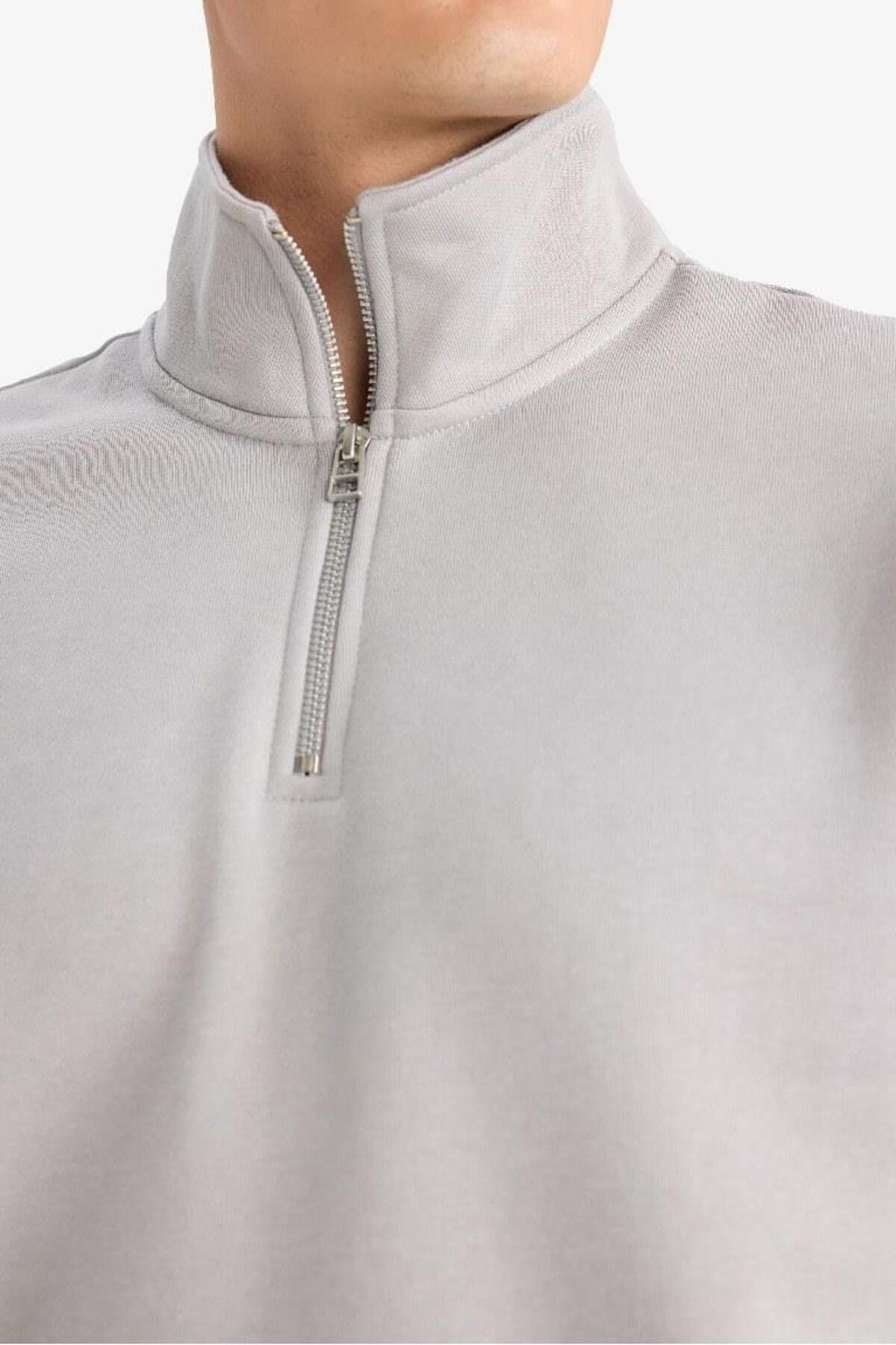 DeFacto Regular Fit Dik Yaka Yarım Fermuarlı Basic Sweatshirt X7405AZ25AU görsel 8