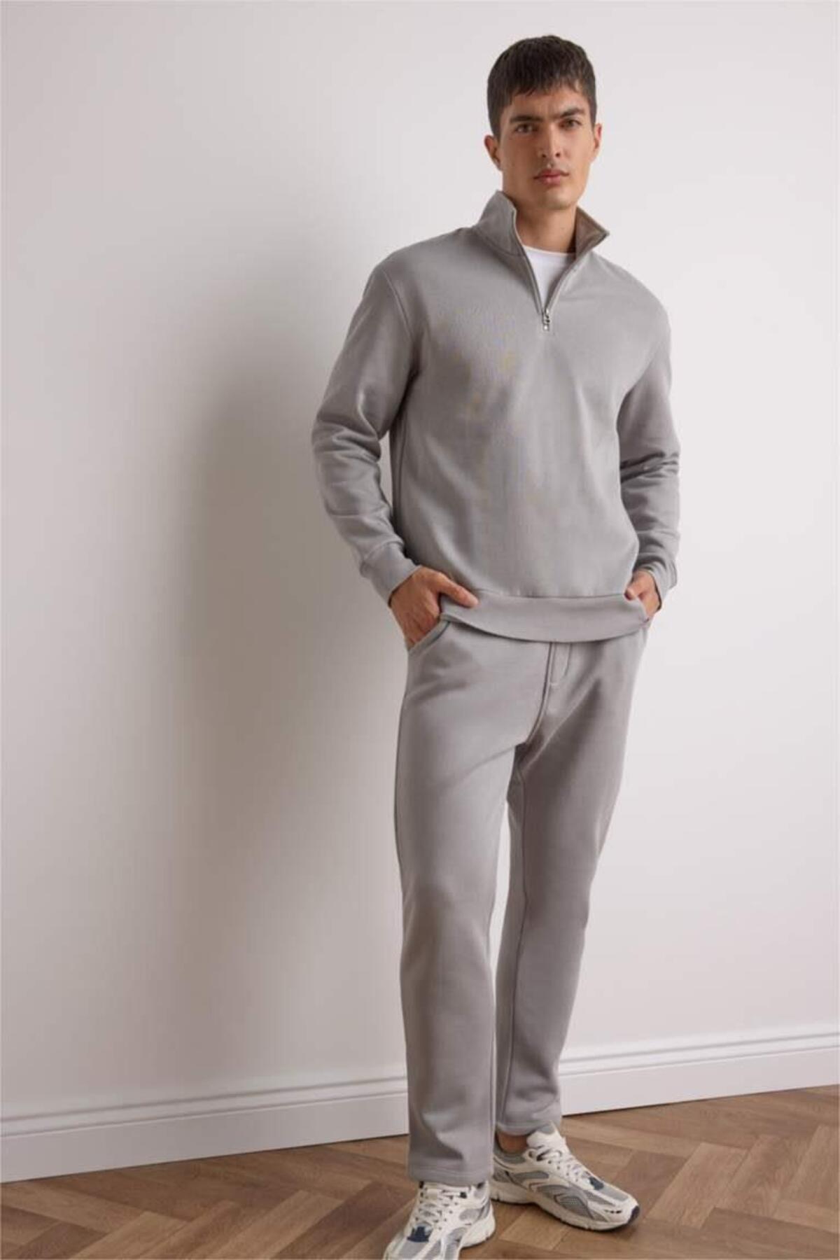 DeFacto Regular Fit Dik Yaka Yarım Fermuarlı Basic Sweatshirt X7405AZ25AU görsel 2
