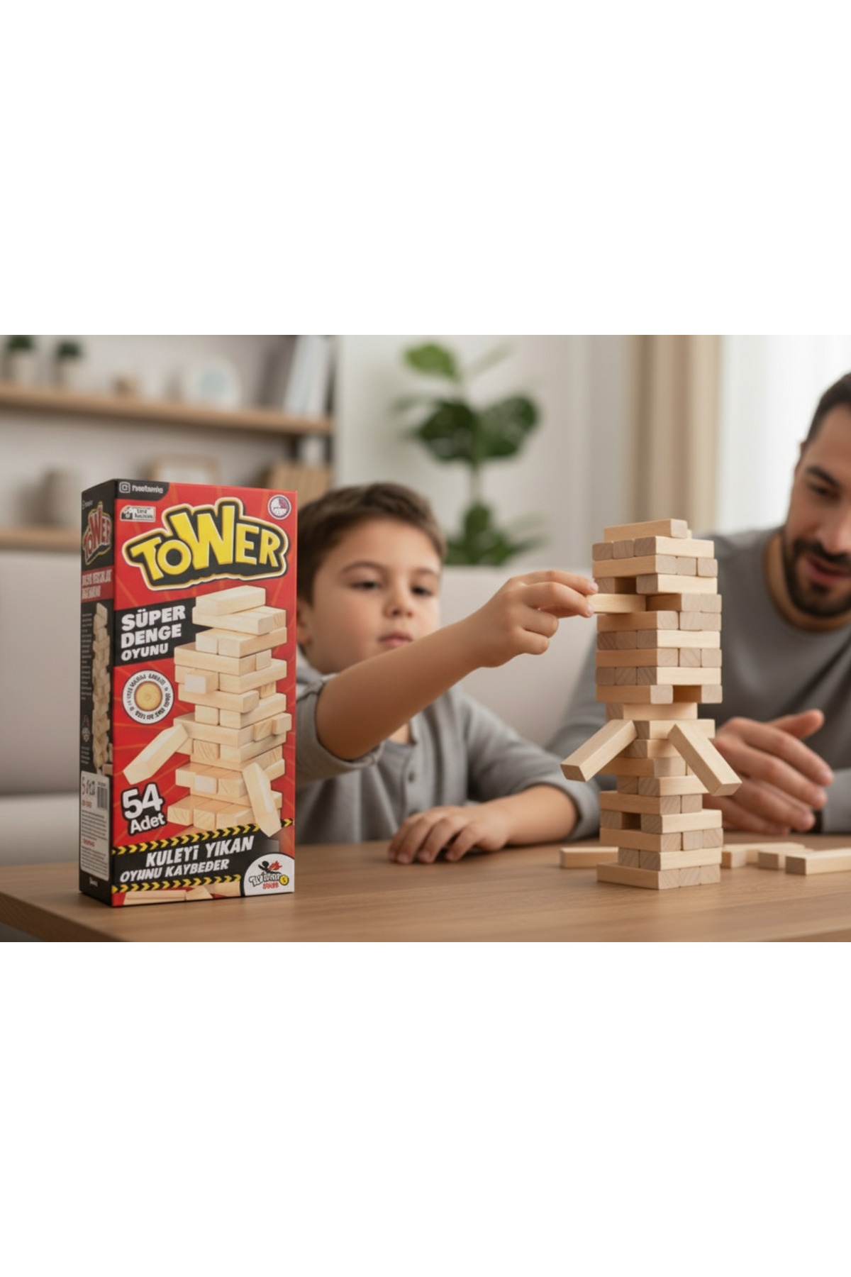 TOTTERİQ Ahşap Jenga Denge Oyunu Tower Büyük Boy 54 Parça