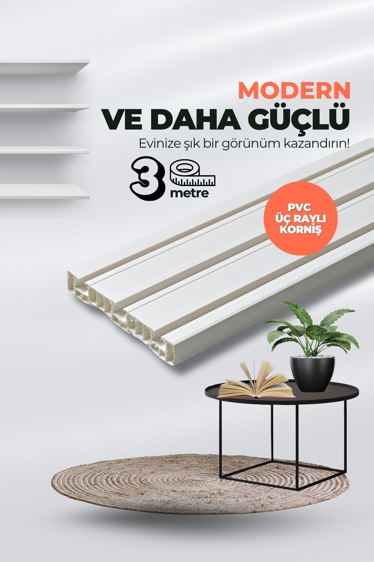 Kornişsan 3 Metre 3 Raylı Birinci Sınıf Polyester Kalın Perdeler Için Tutucu Ray Korniş - Lüks 1. Sınıf