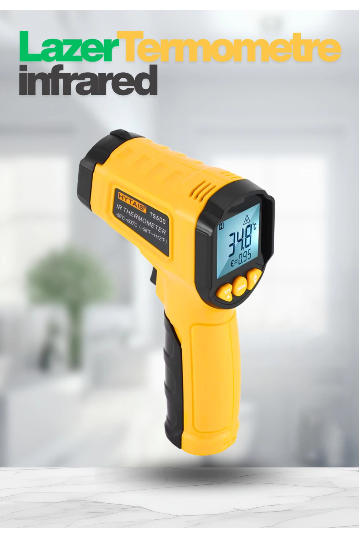 edewatt Lazer Odaklı Kızılötesi -50/+600°C Endüstriyel Katı-Sıvı Sıcaklık Ölçme Termometresi