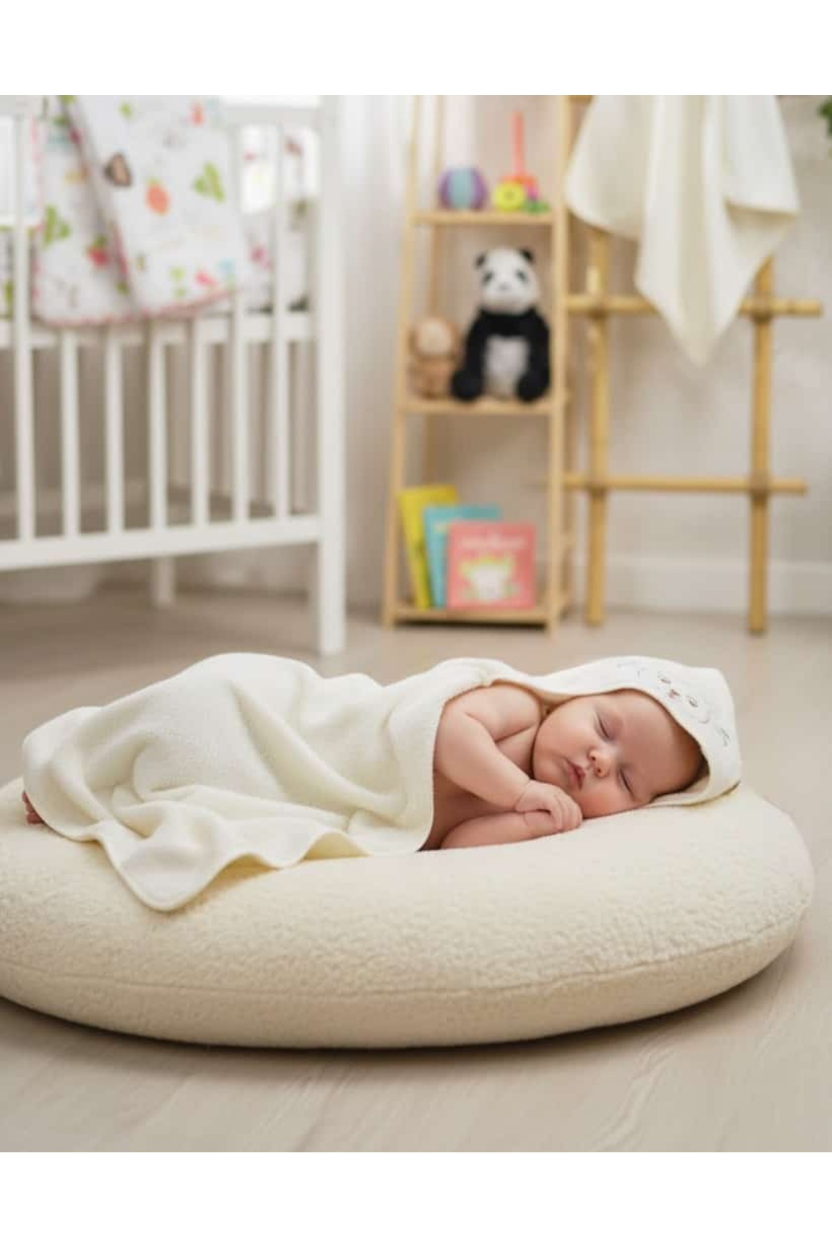 Alpar Tekstil %100 Pamuk Ekstra Yumuşak Kız-Erkek Bebek Banyo Havlu Kundak Ekru/kuzu fotoğrafı 3 (önizleme)