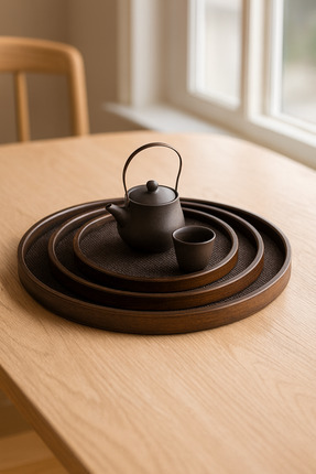 YDGR 3'lü Lüks Bambu Kaydırmaz Yuvarlak Çay & Kahve Sunum Seti – Şık Ve Kulla...