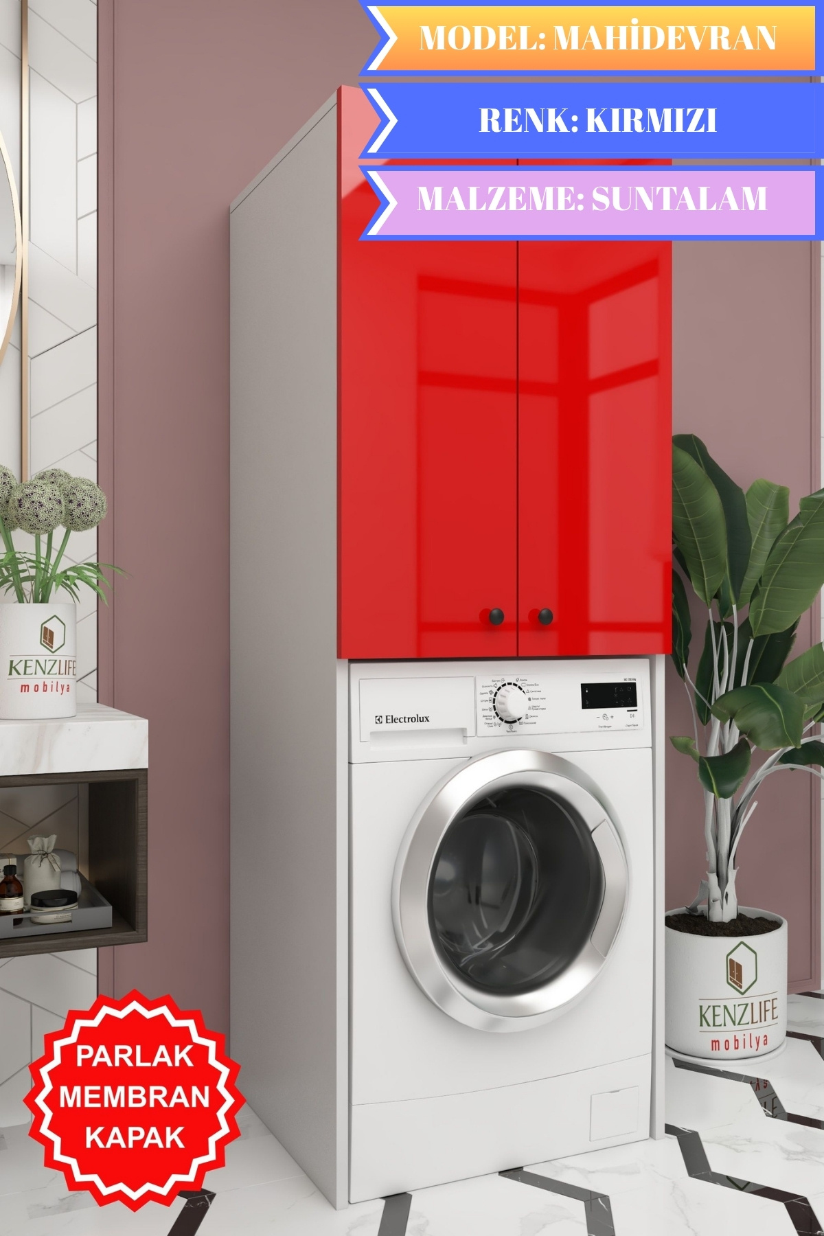 Kenzlife membran çamaşır-kurutma-bulaşık makinesi dolabı mahidevran krmbyz düz 180*70*60 mebran kapak