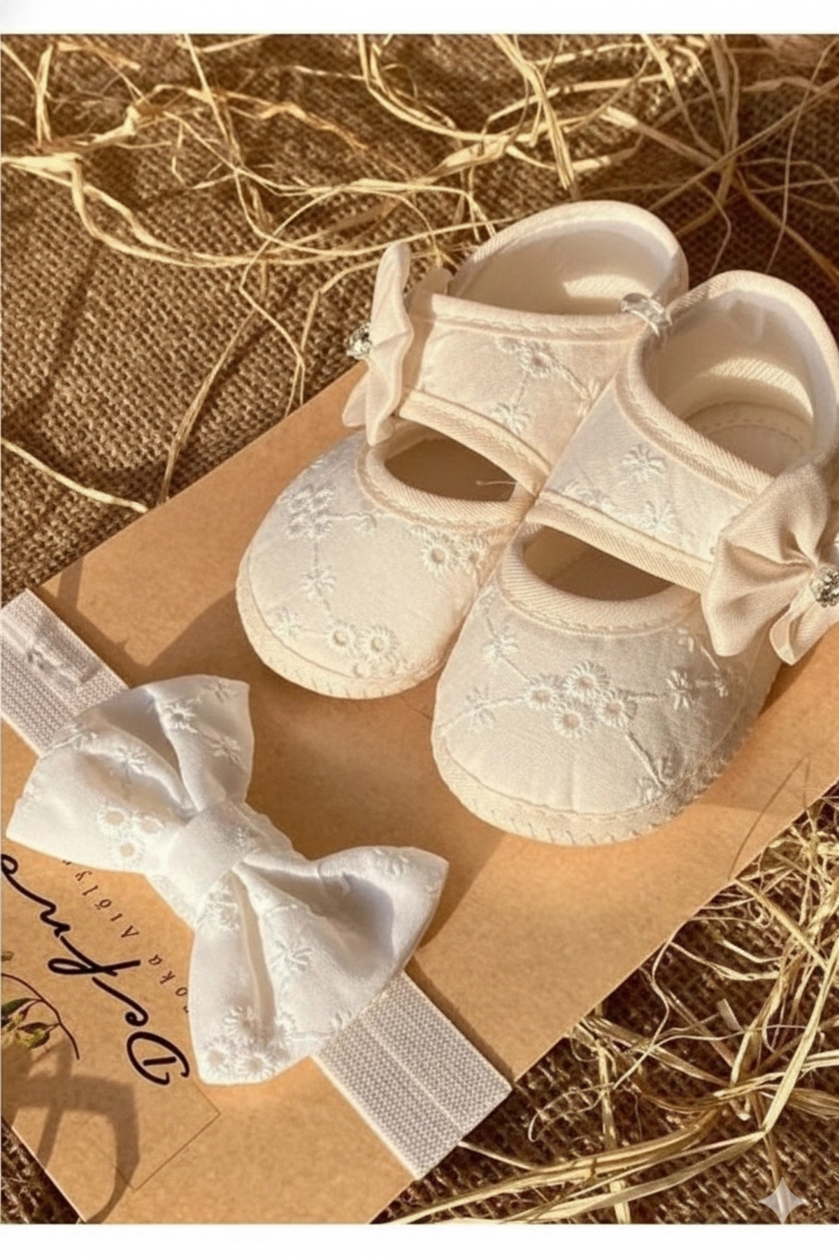 VaVbaby Kız Bebek Fiyonklu Yenidoğan Bebek Ayakkabısı - Mevlüt Ayakkabısı Bej fotoğrafı 4 (önizleme)