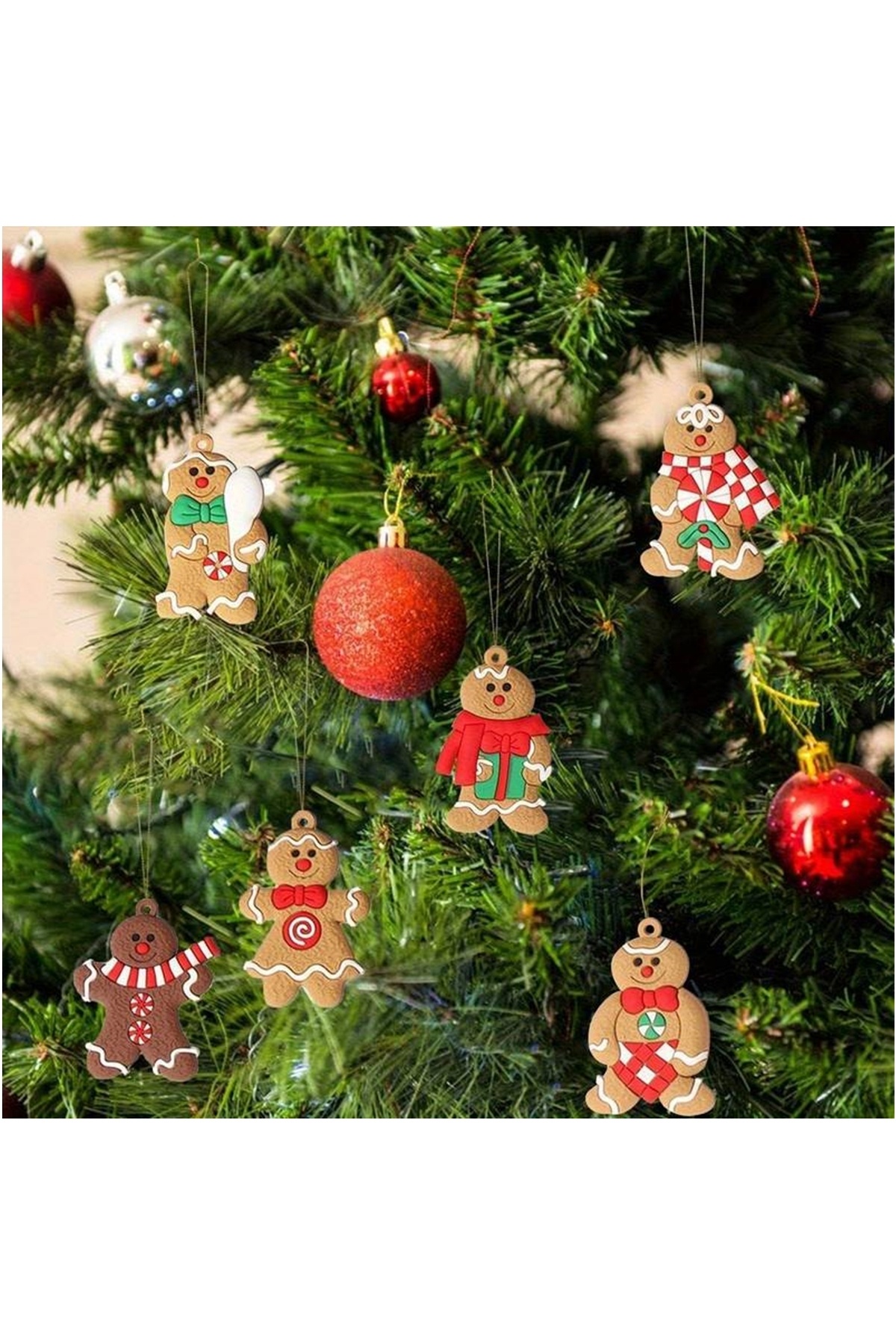 Sezy 5 Adet Ginger Yılbaşı Çam Ağacı Süsü Ahşap 2D Kurabiye Adam Yılbaşı Süsü