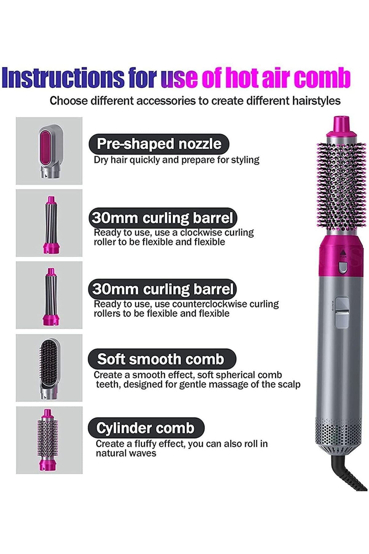 مجفف شعر 5 في 1، مع 5 أدوات تصفيف، درجة حرارة 3 سر...