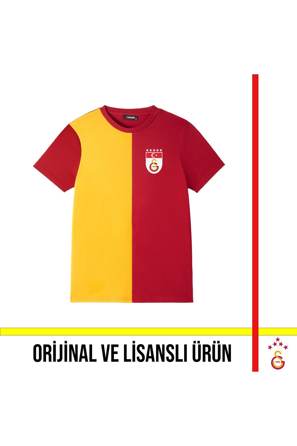 Galatasaray Lisanslı 5 Yıldızlı Parçalı Bayrak Logolu T-Shirt