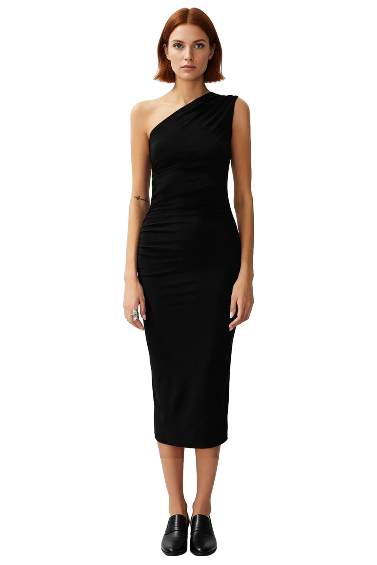 Kadın Tek Omuzlu Midi Kalem Elbise Örme Kumaş Bodycon Günlük Şık Yaz Aylarının Vazgeçilmezi