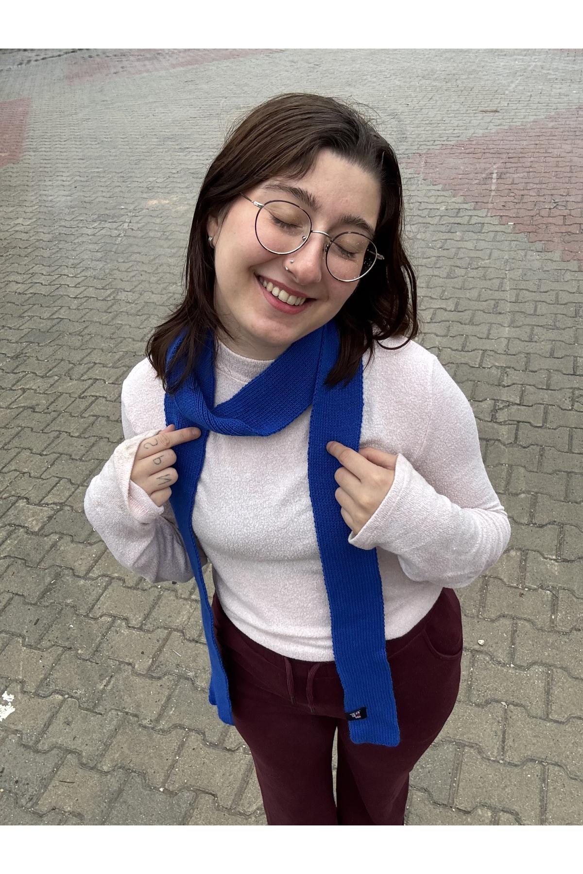 gozimy Mavi İz İnce Atkı görsel 2